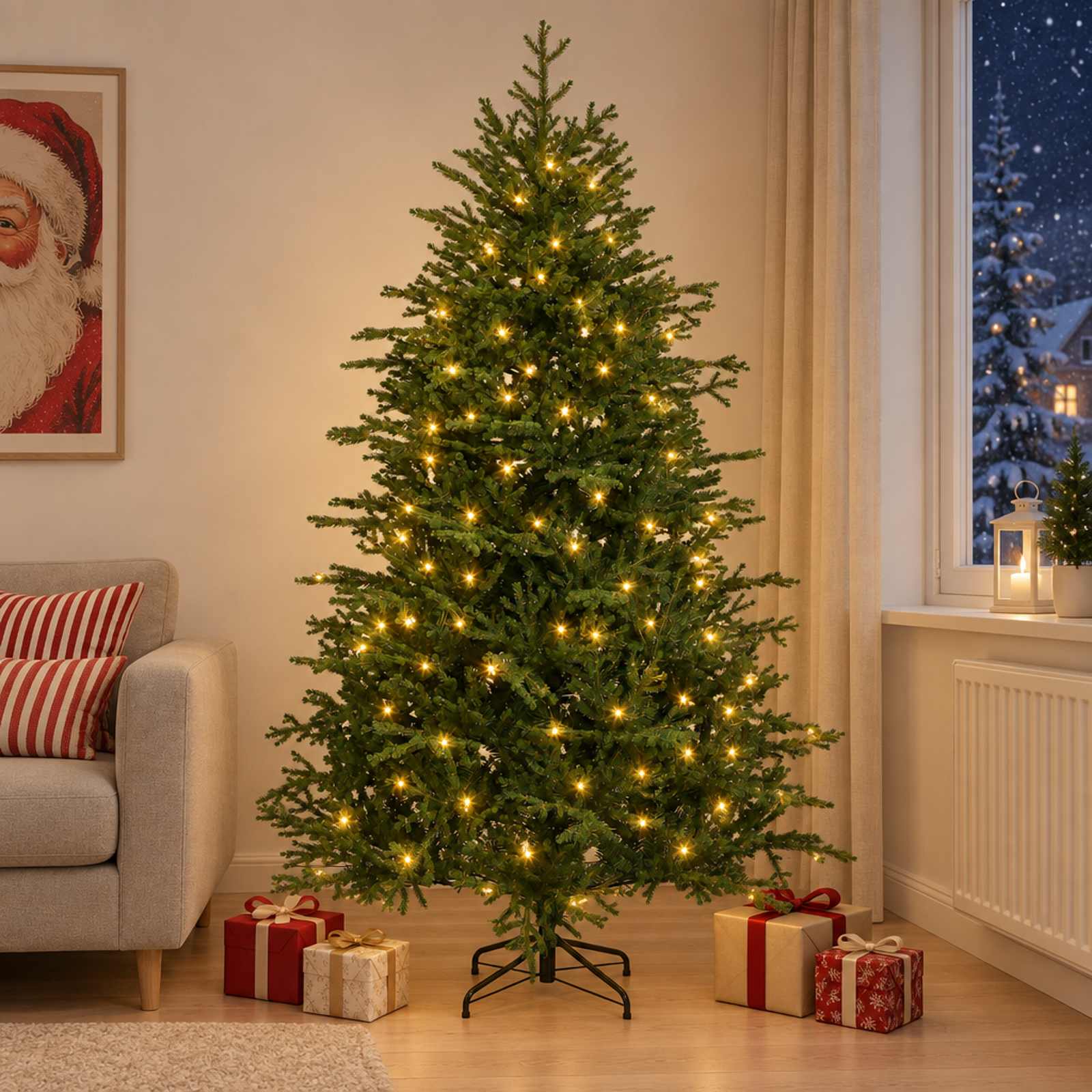 Albero di Natale Artificiale con Rami Pieghevoli 240 cm 300 LED