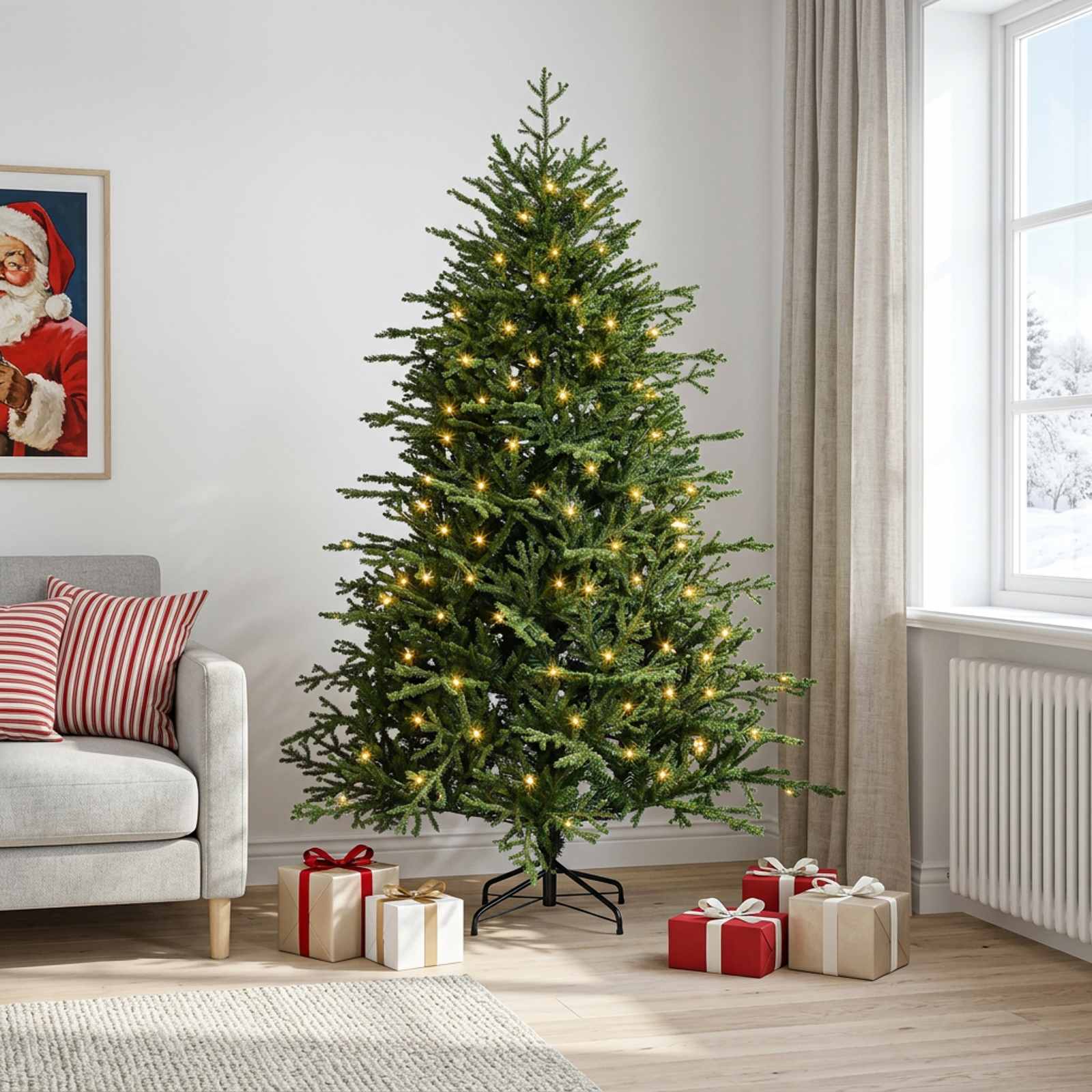 Albero di Natale Artificiale con Rami Pieghevoli 240 cm 300 LED