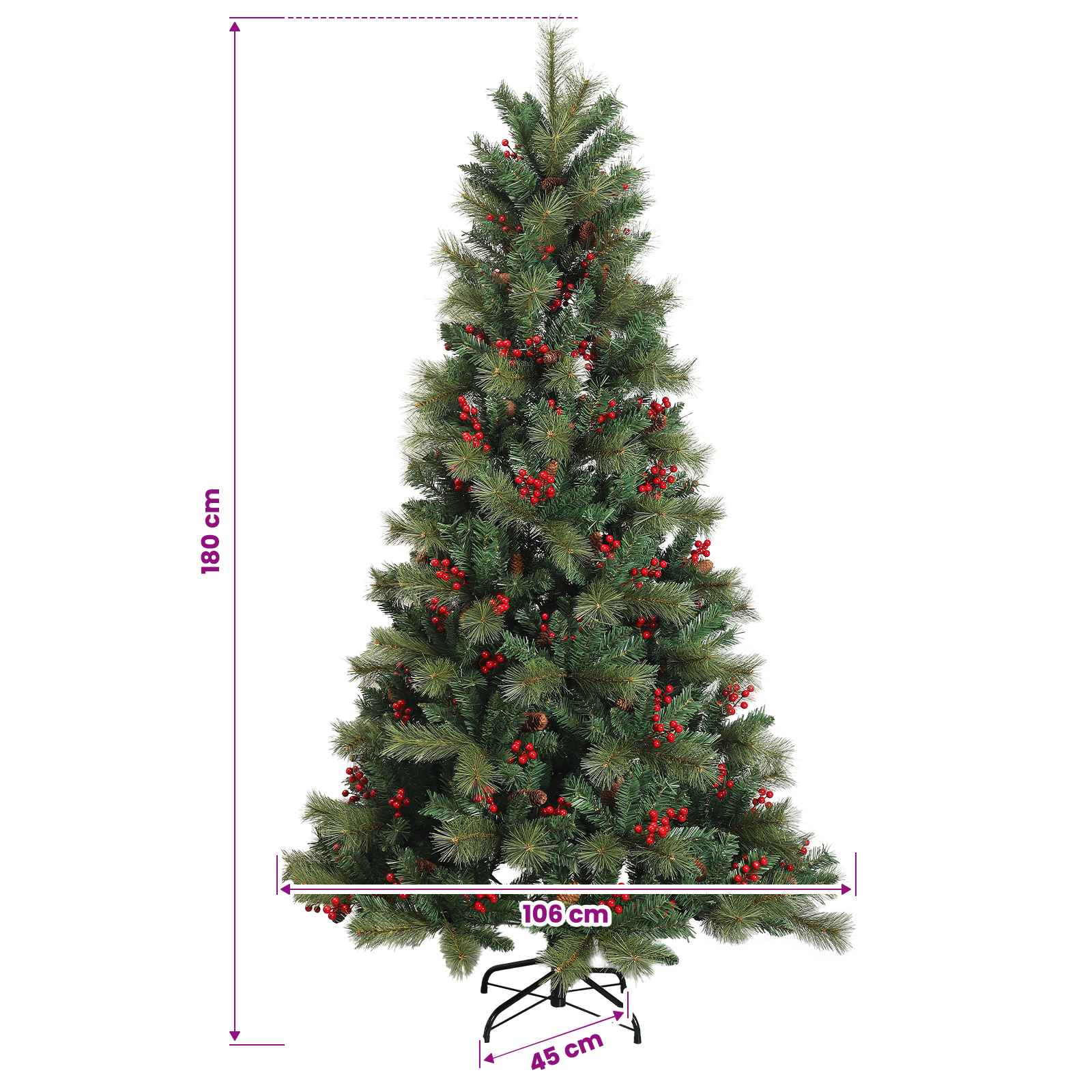 Albero di Natale Artificiale con Rami Pieghevoli 180 cm 300 LED