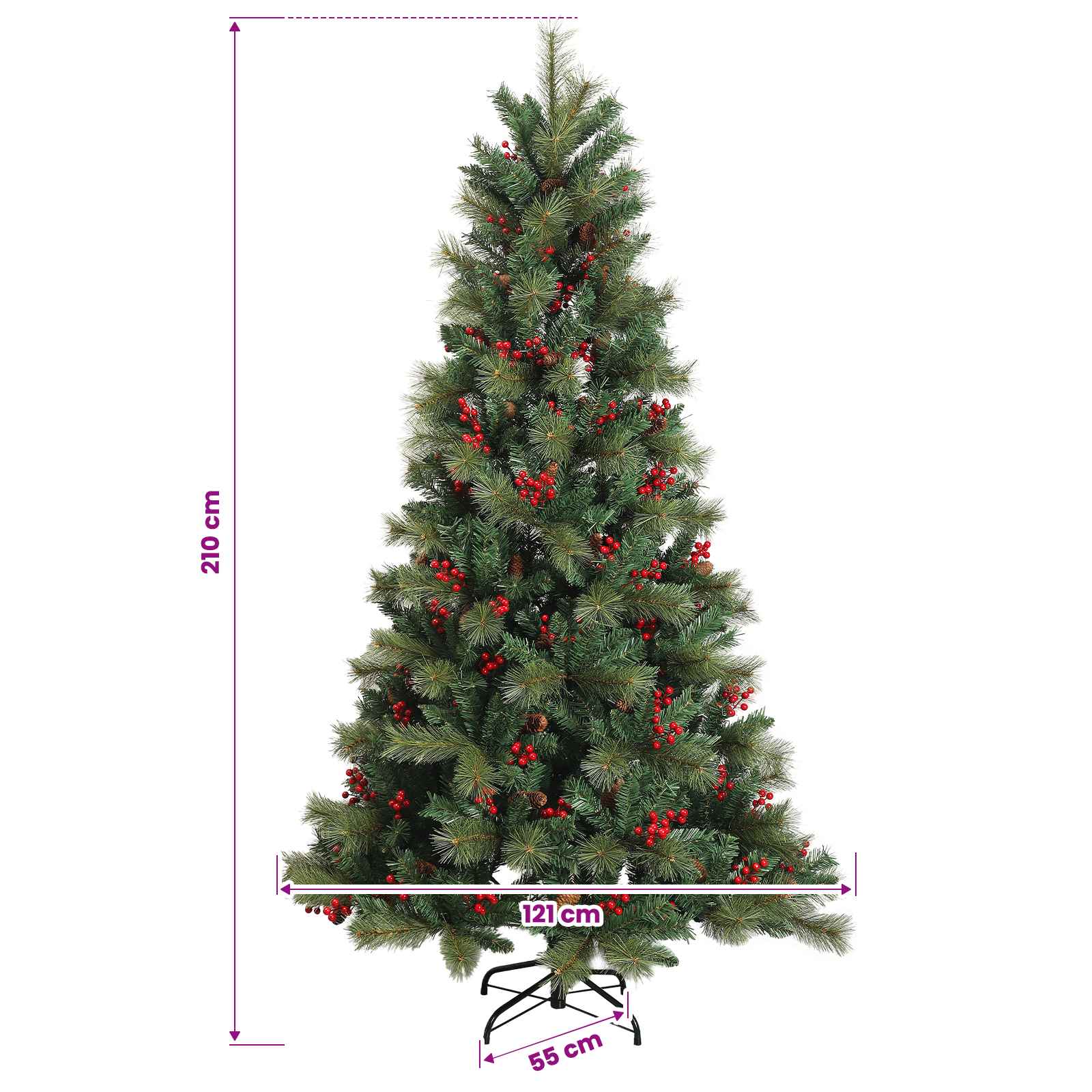 Albero di Natale Artificiale con Rami Pieghevoli 210 cm 300 LED