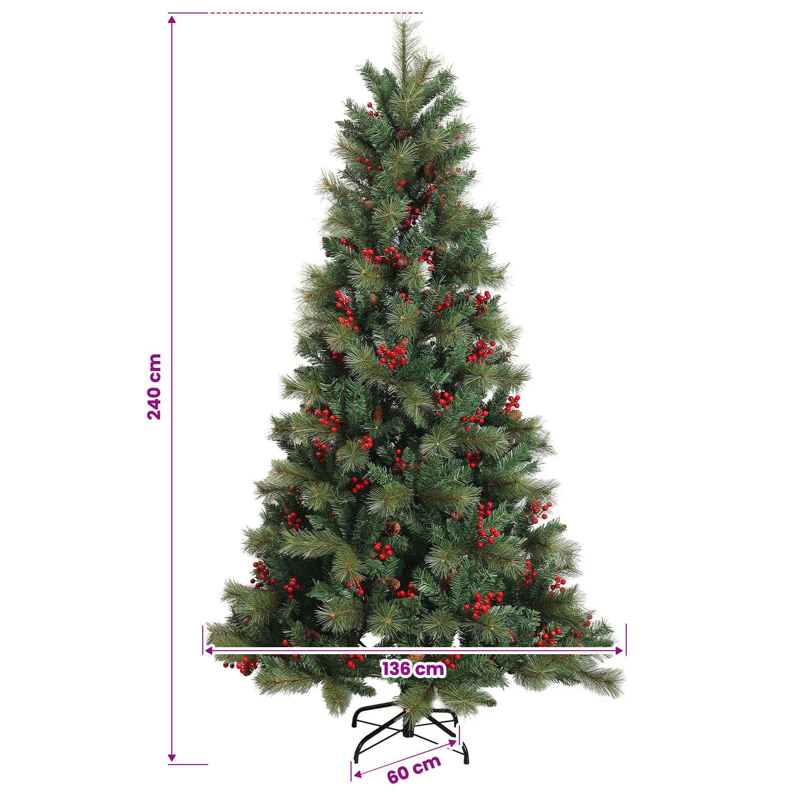 Albero di Natale Artificiale con Rami Pieghevoli 240 cm 300 LED