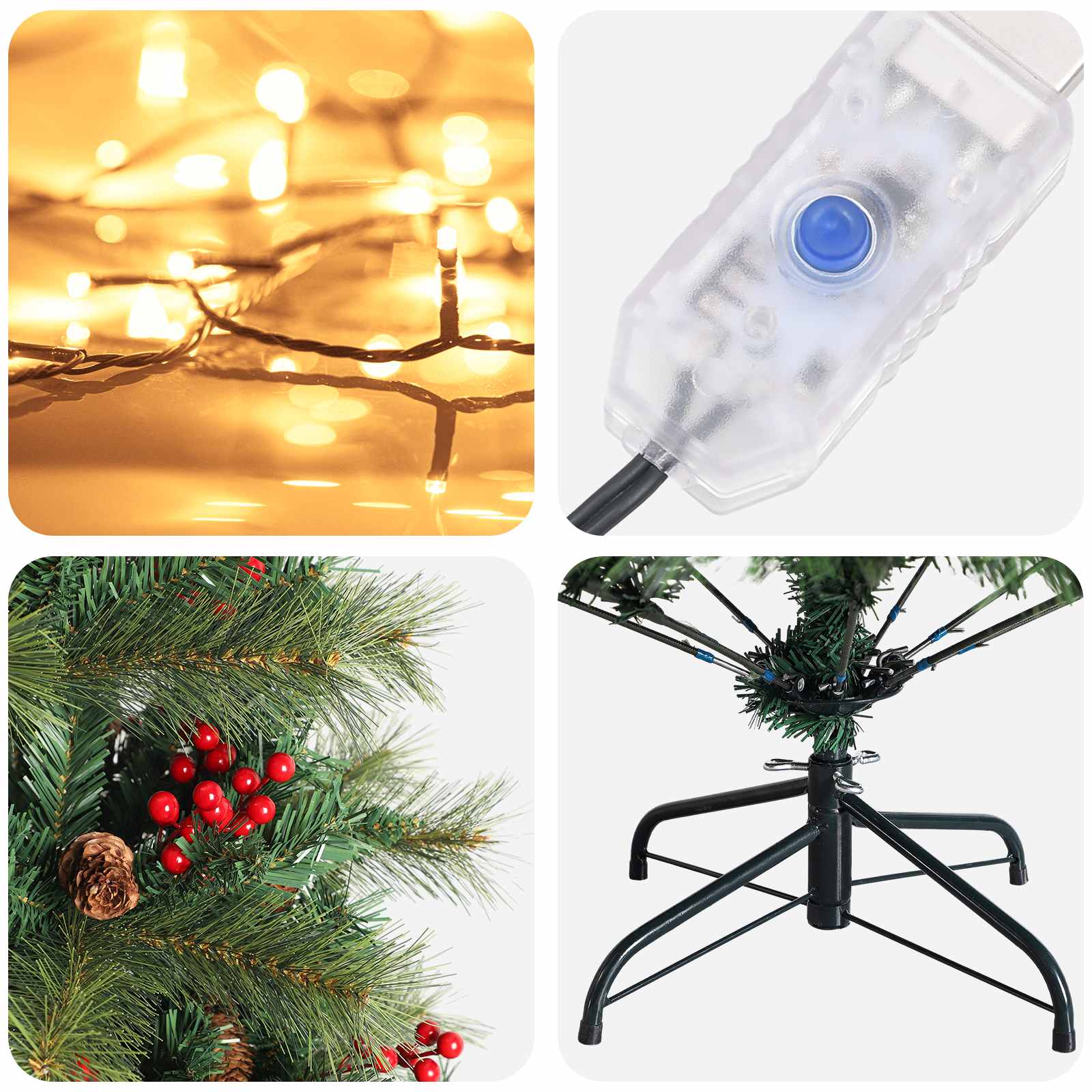 Albero di Natale Artificiale con Rami Pieghevoli 240 cm 300 LED