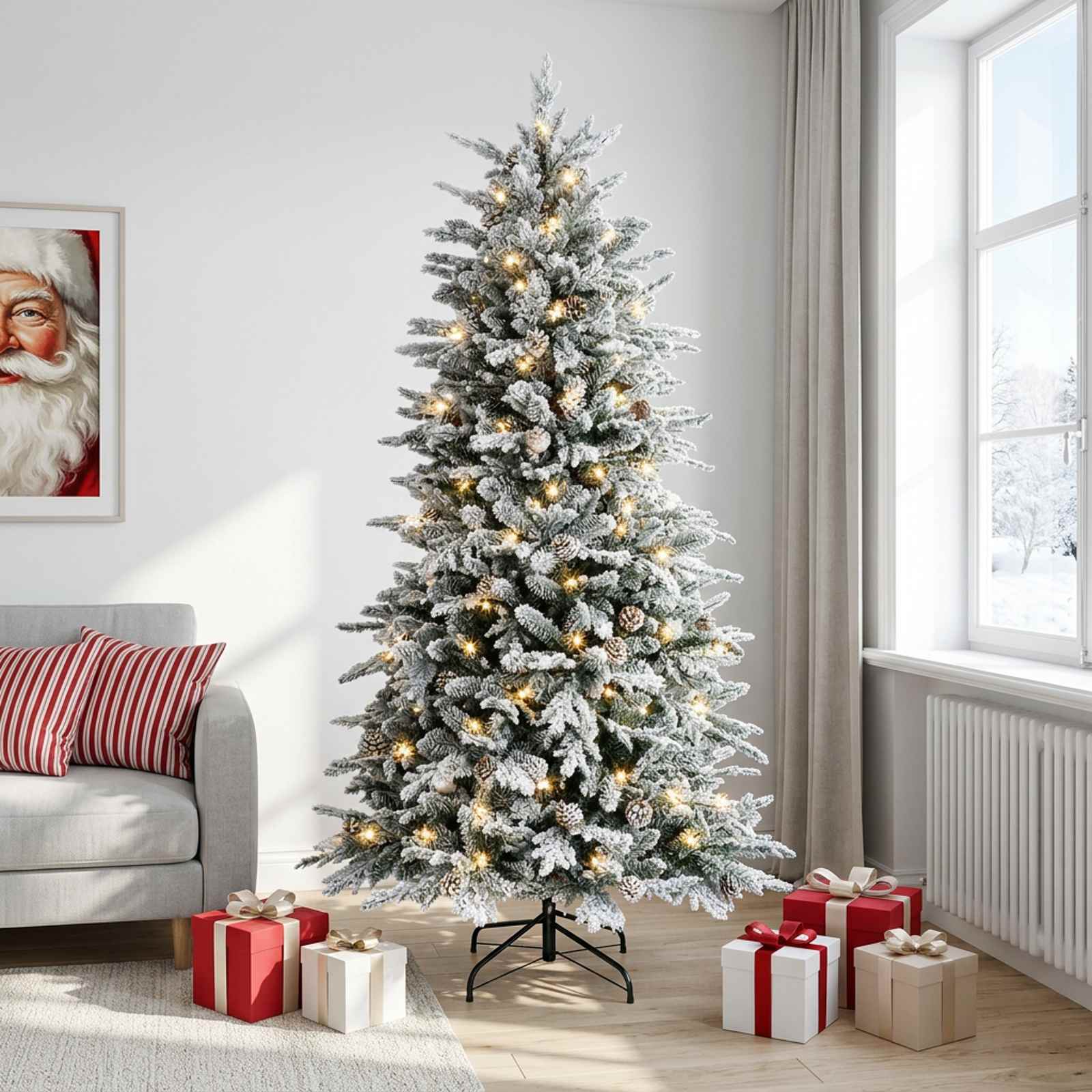 Albero di Natale Artificiale con Rami Pieghevoli 180 cm 300 LED
