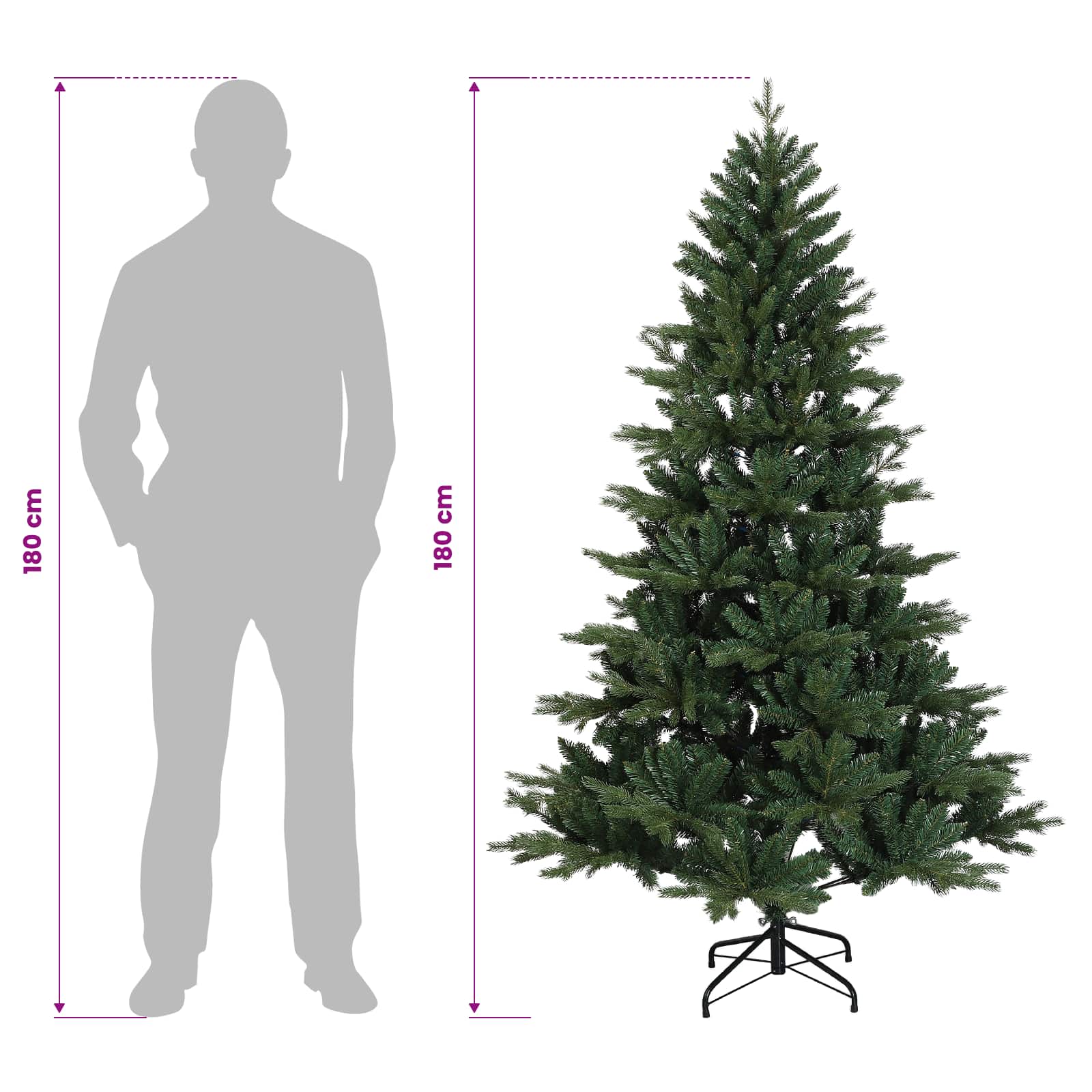 Albero di Natale artificiale con palline 180 cm 300 LED