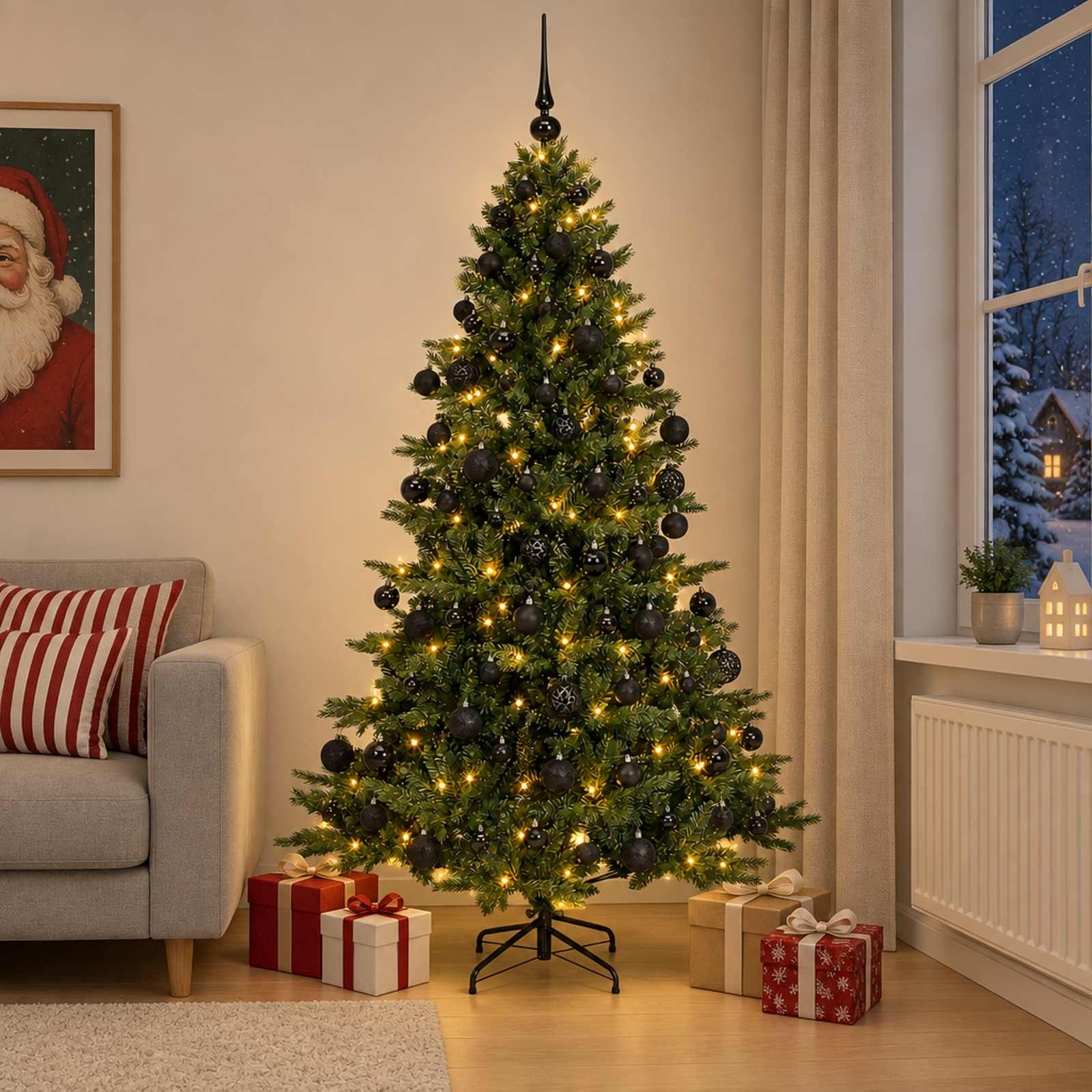 Albero di Natale artificiale con palline 180 cm 300 LED