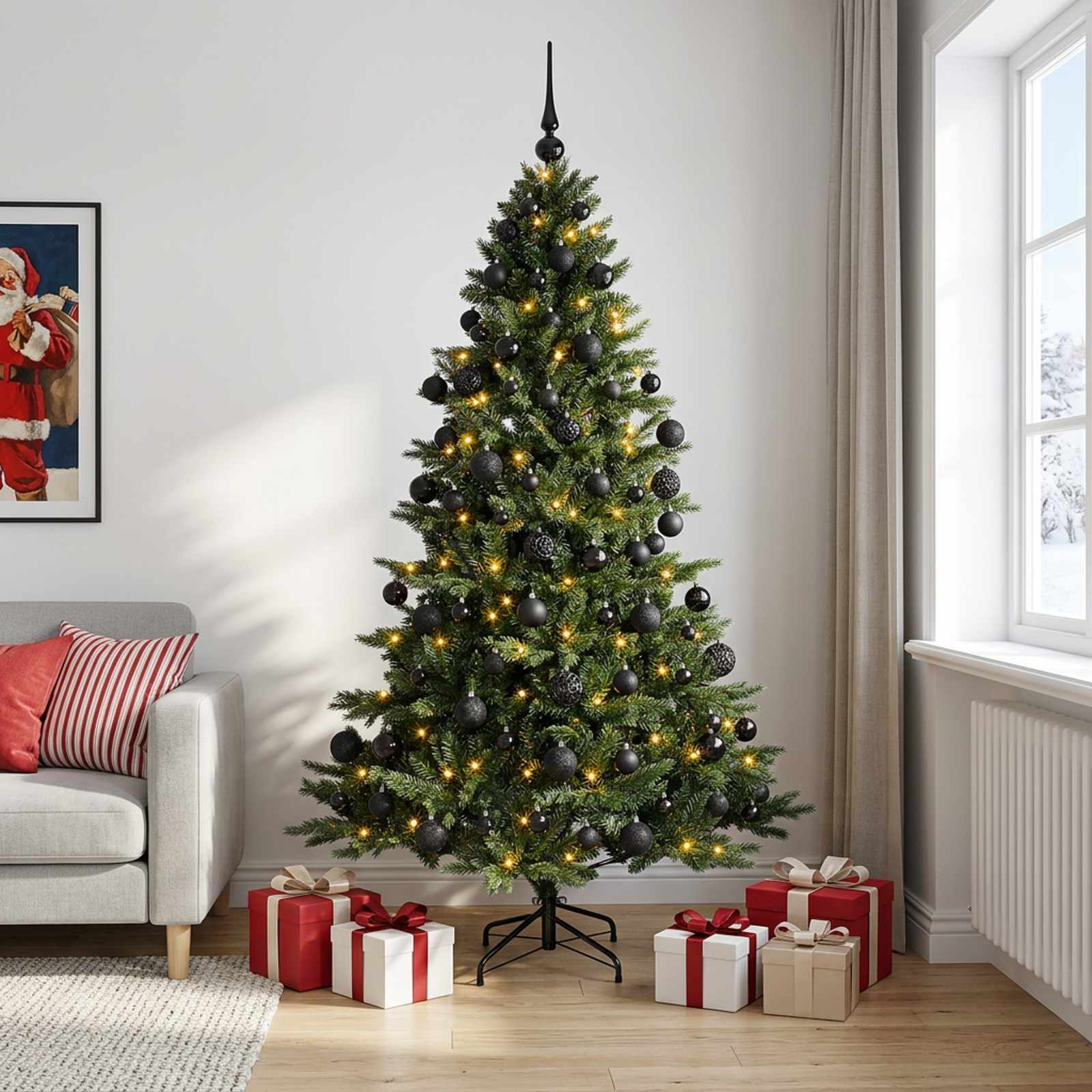 Albero di Natale artificiale con palline 240 cm 300 LED