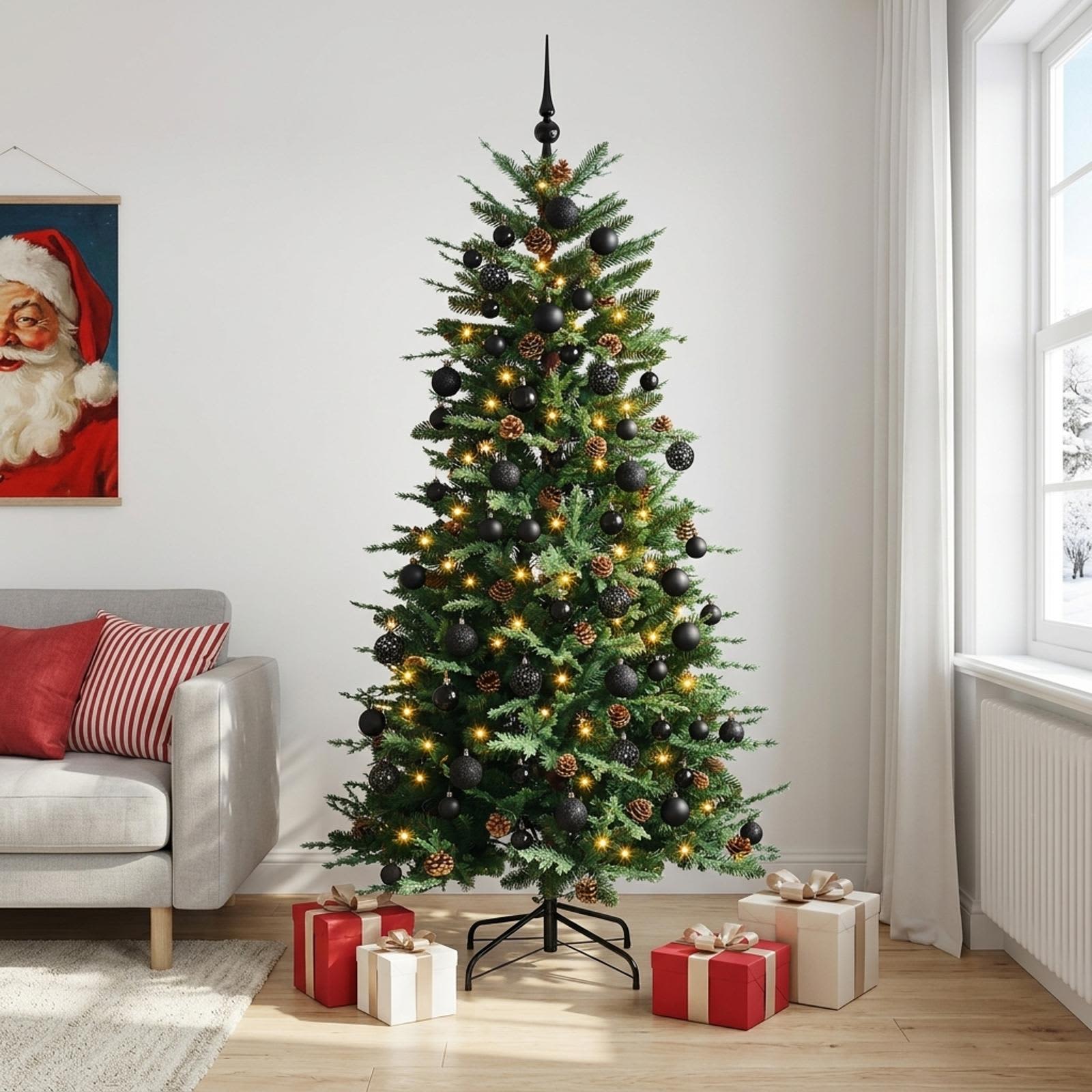 Albero di Natale artificiale con palline 210 cm 300 LED
