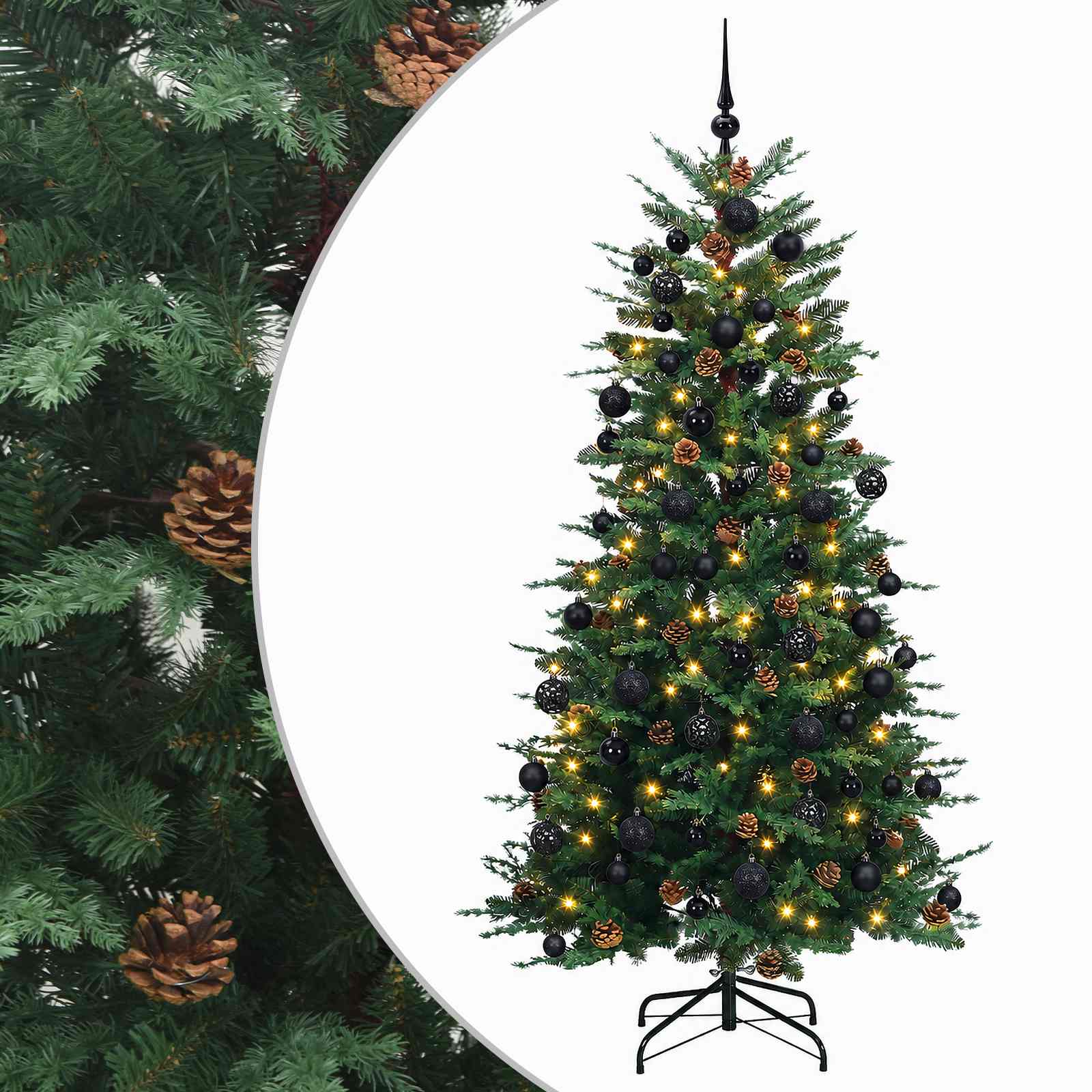 Albero di Natale artificiale con palline 210 cm 300 LED