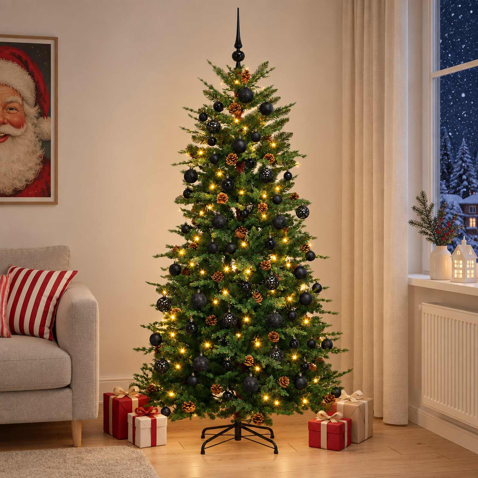 Albero di Natale artificiale con palline 210 cm 300 LED