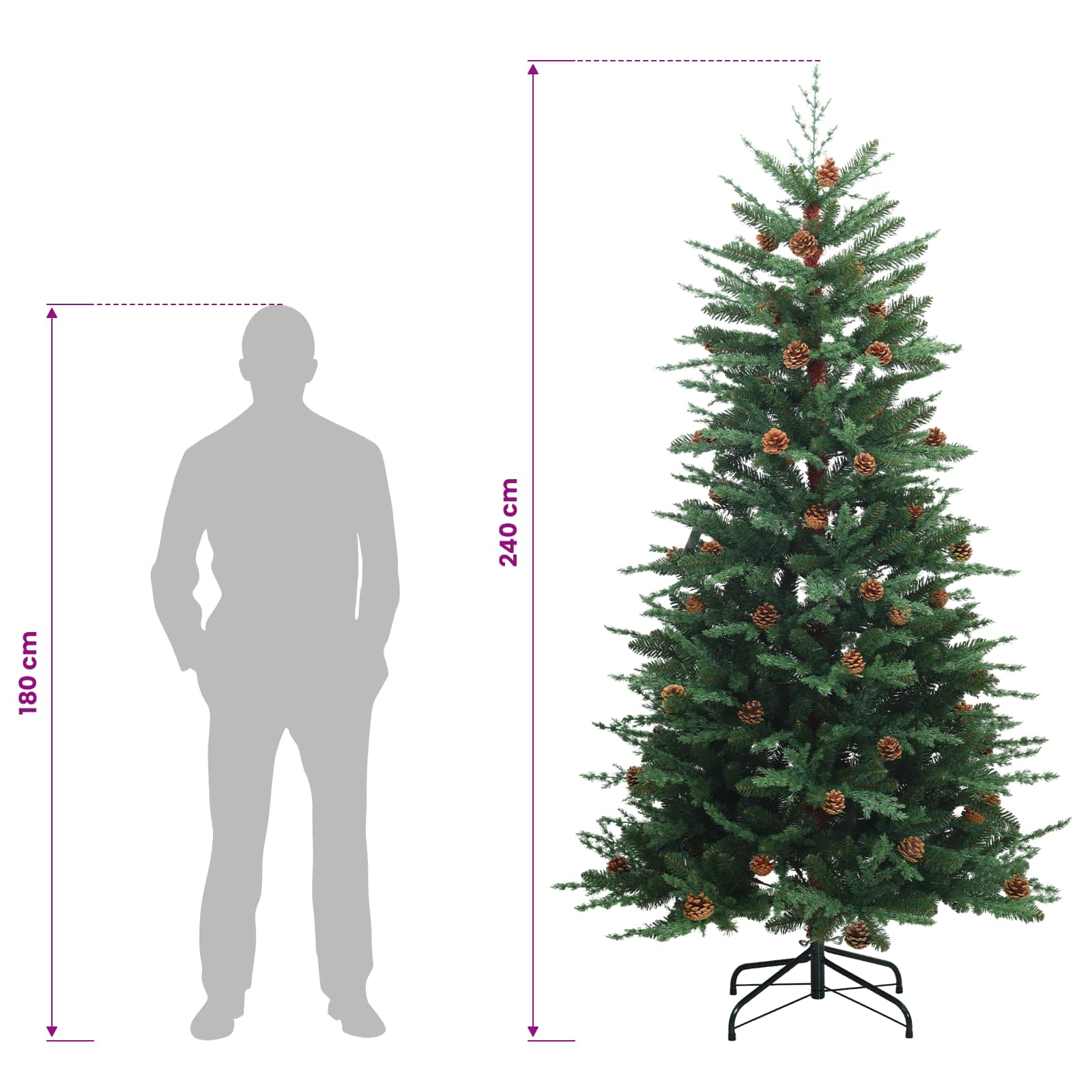 Albero di Natale artificiale con palline 240 cm 300 LED