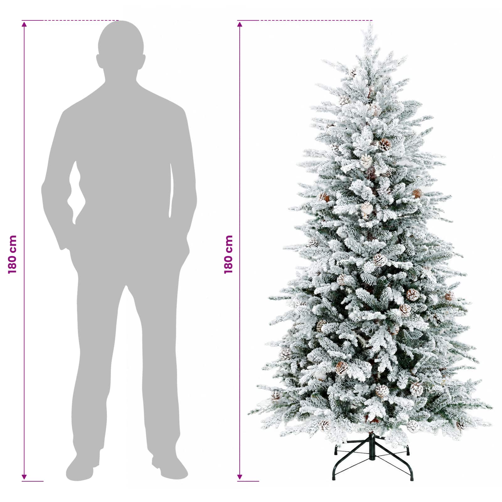 Albero di Natale Artificiale con Rami Pieghevoli 180 cm 300 LED