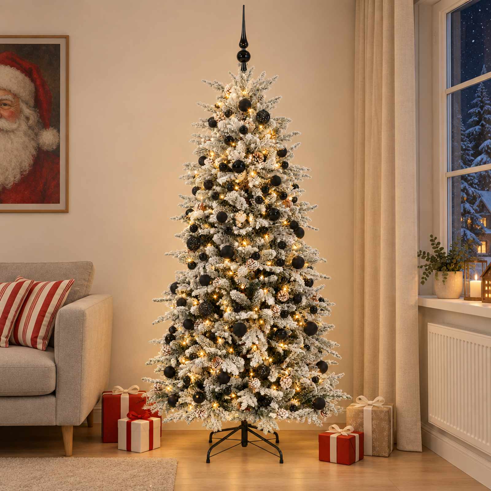 Albero di Natale artificiale con palline 210 cm 300 LED