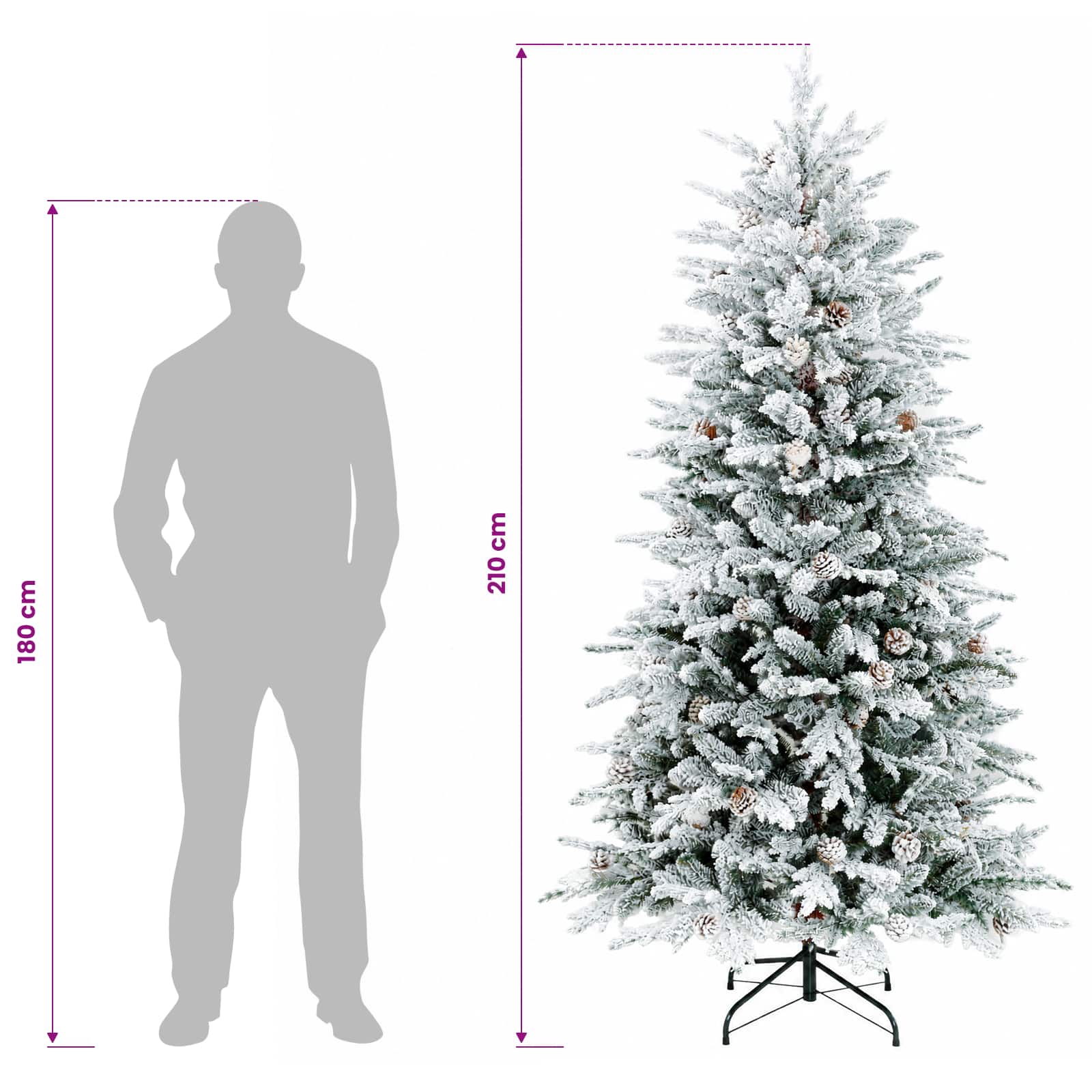 Albero di Natale artificiale con palline 210 cm 300 LED