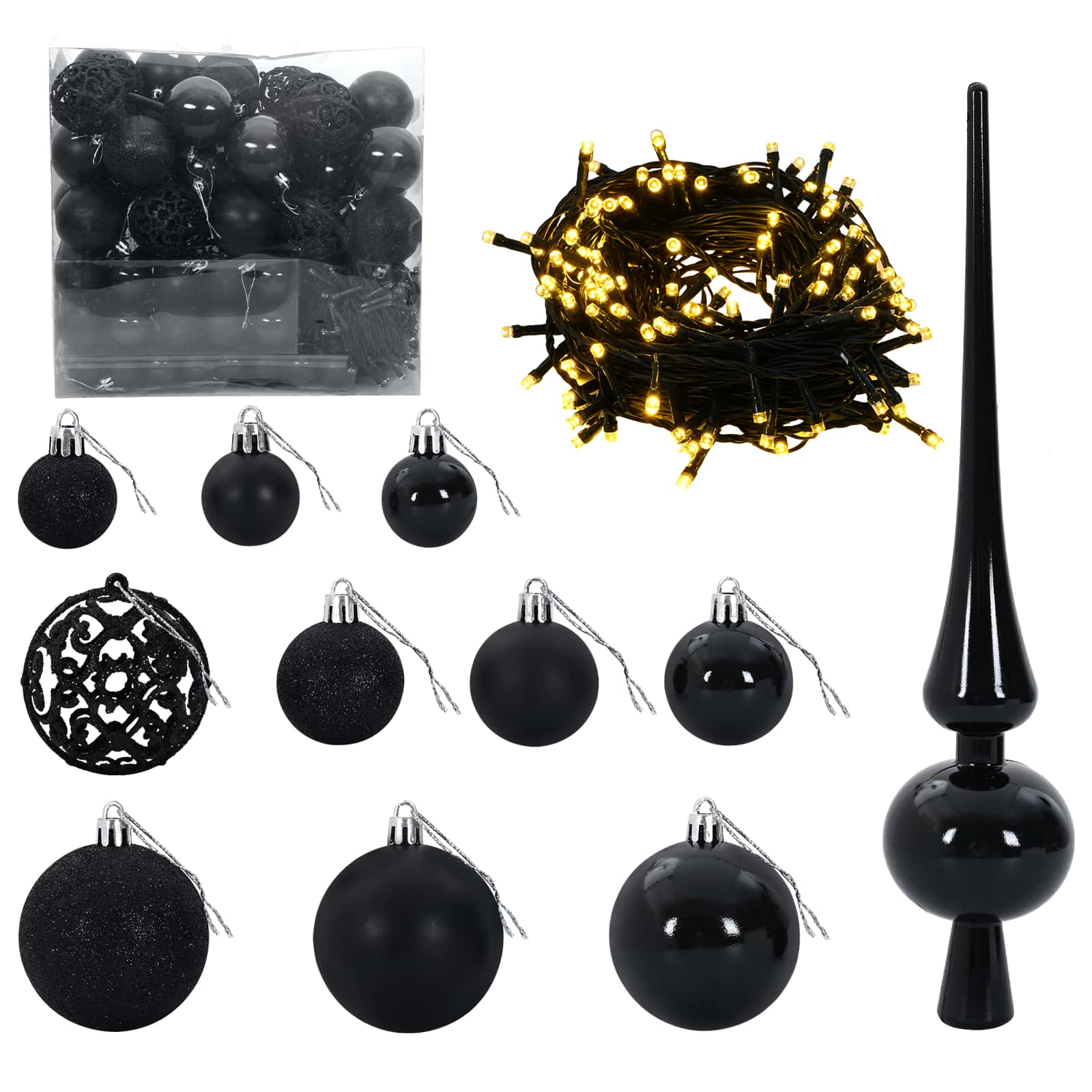 Albero di Natale artificiale con palline 210 cm 300 LED