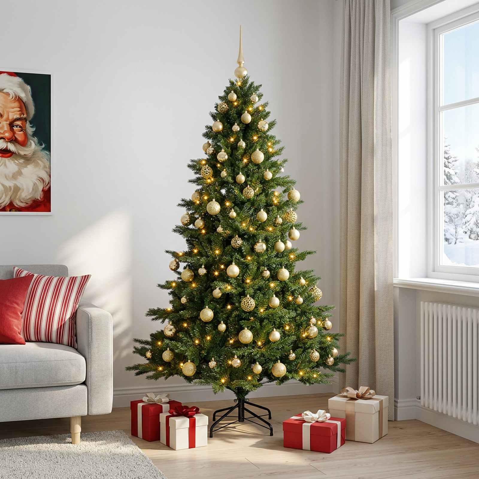 Albero di Natale artificiale con palline 210 cm 300 LED