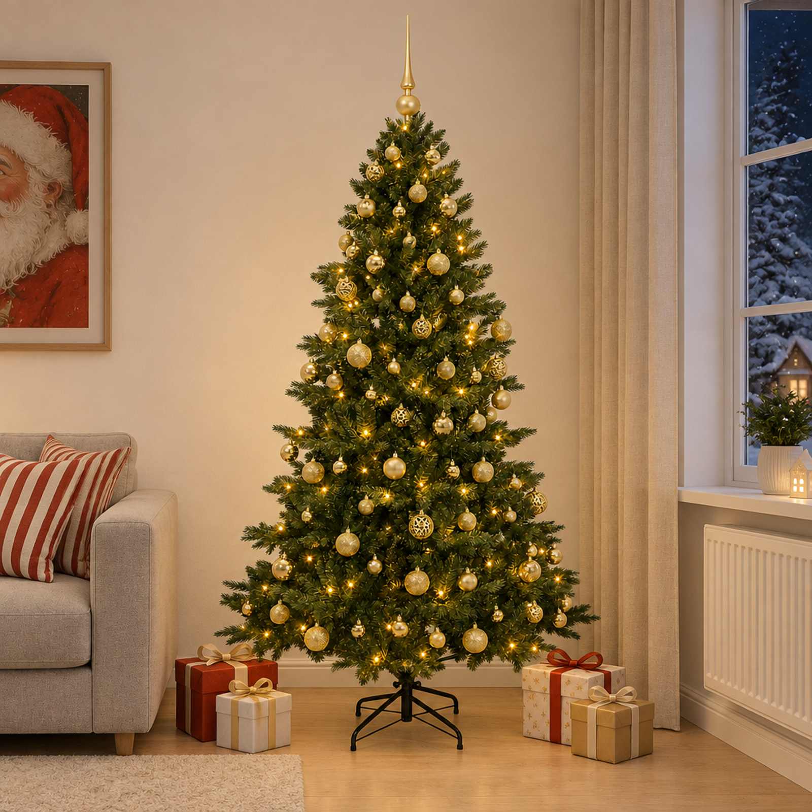 Albero di Natale artificiale con palline 210 cm 300 LED