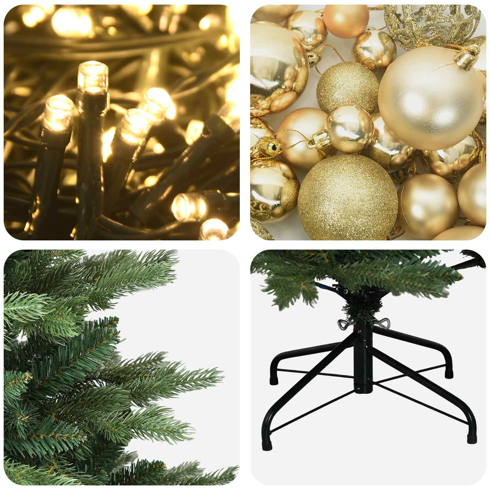 Albero di Natale artificiale con palline 210 cm 300 LED