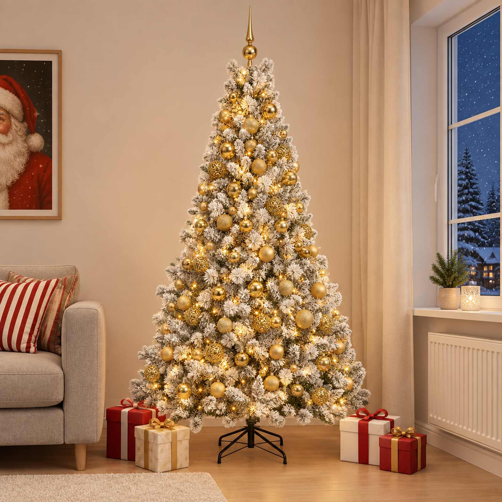 Albero di Natale Artificiale con Palline 240 cm 300 LED