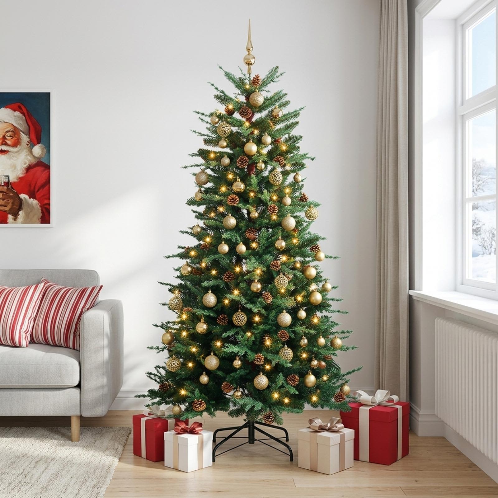 Albero di Natale artificiale con palline 180 cm 300 LED