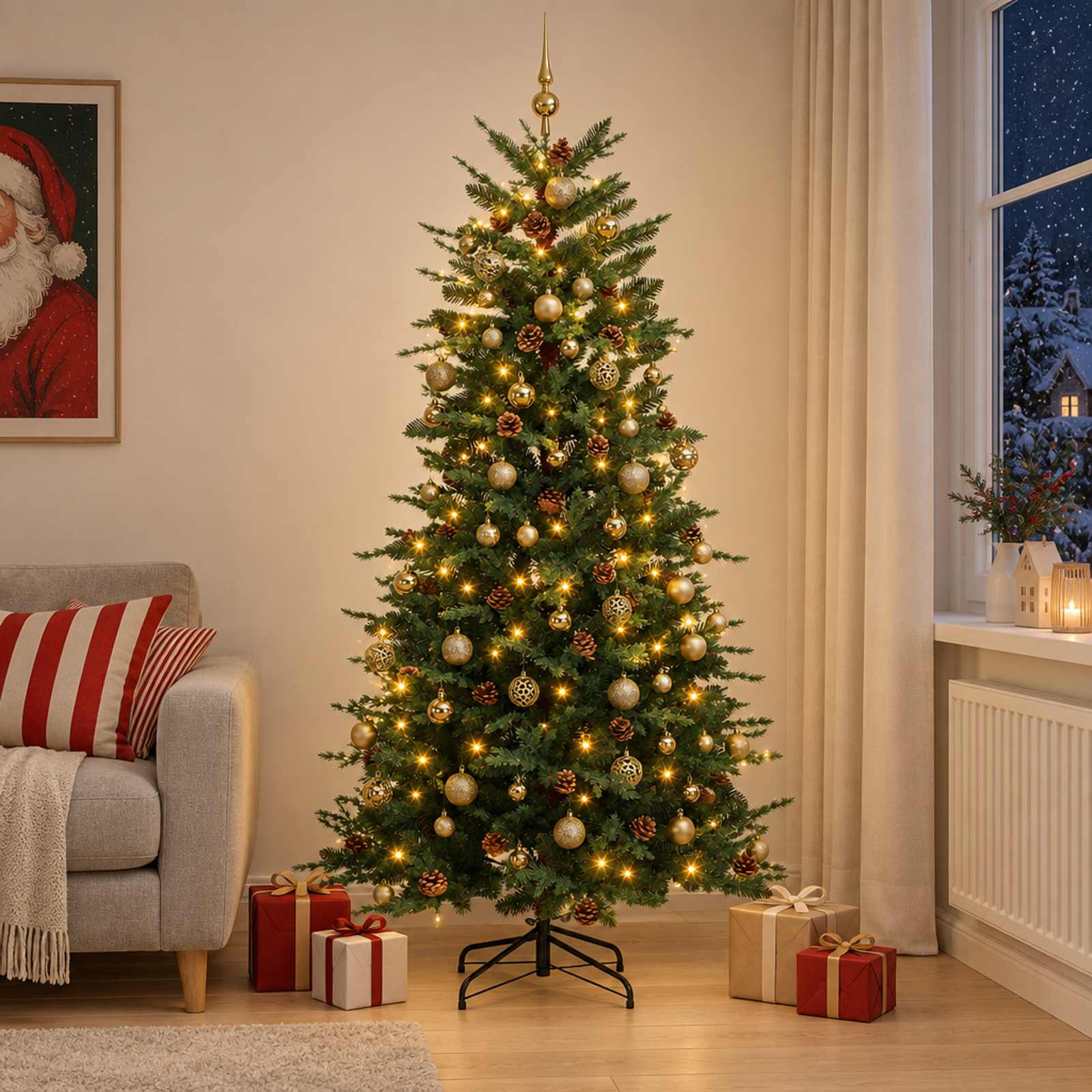 Albero di Natale artificiale con palline 240 cm 300 LED