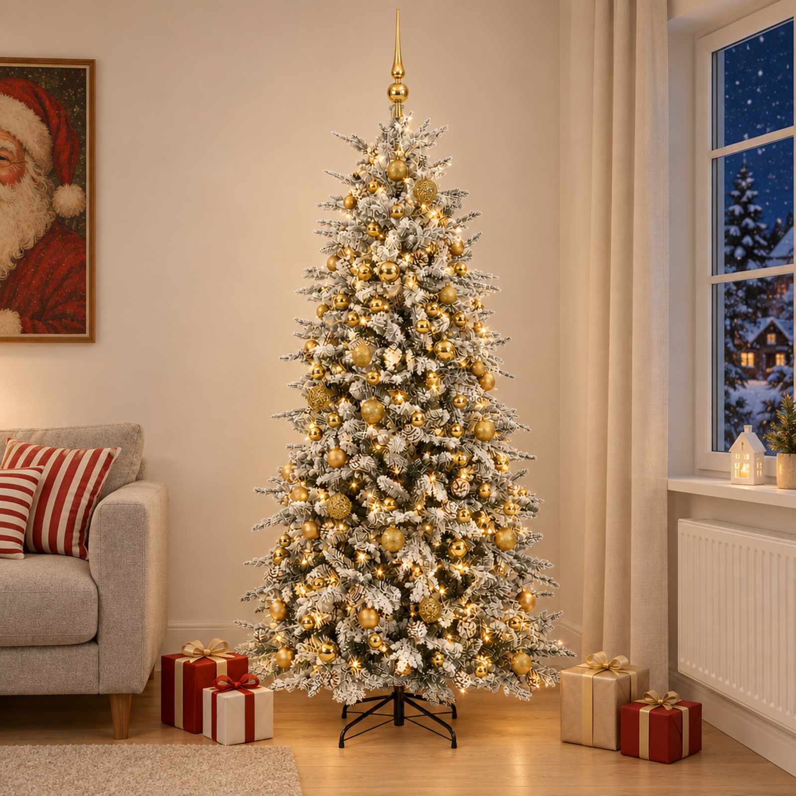 Albero di Natale artificiale con palline 210 cm 300 LED
