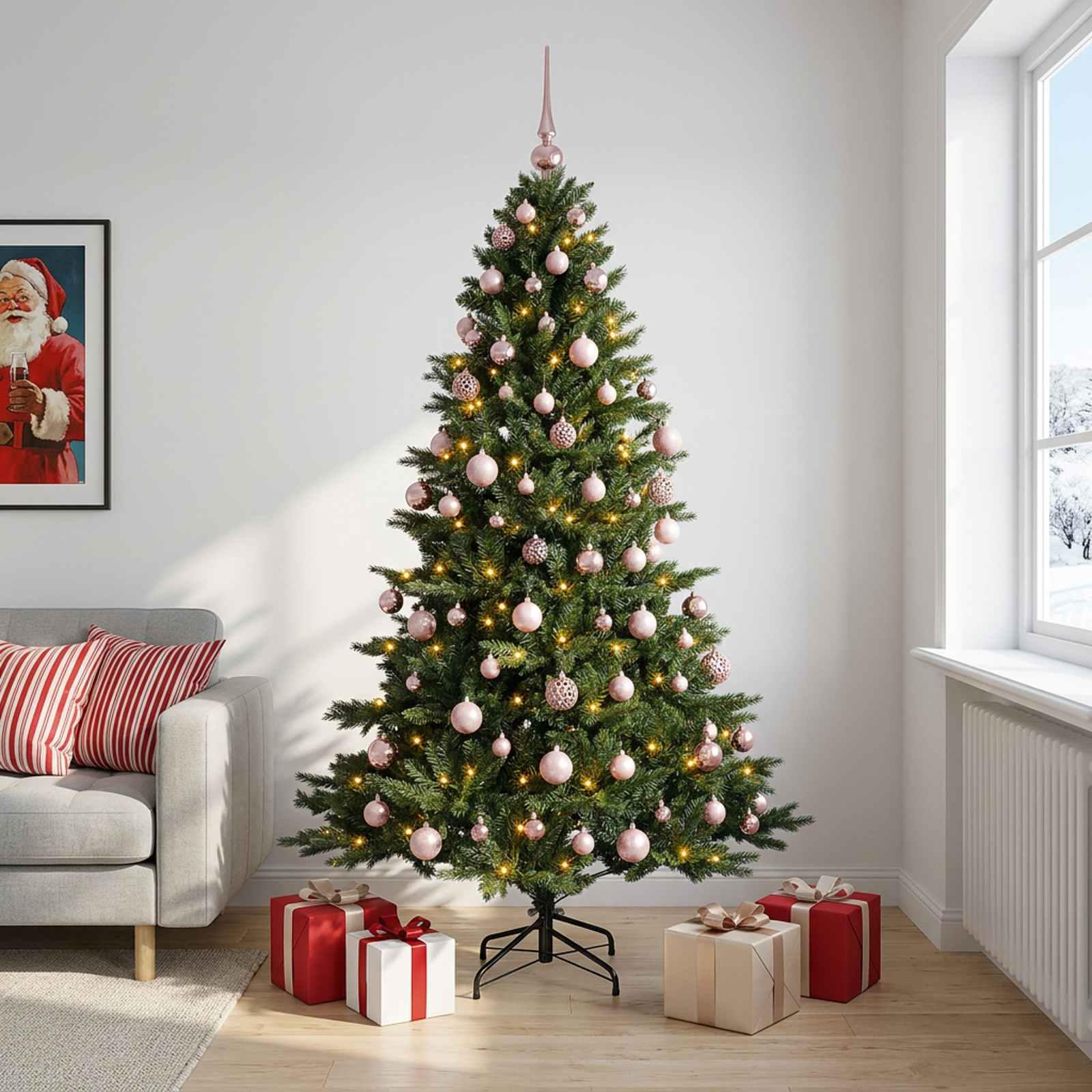 Albero di Natale artificiale con palline 180 cm 300 LED