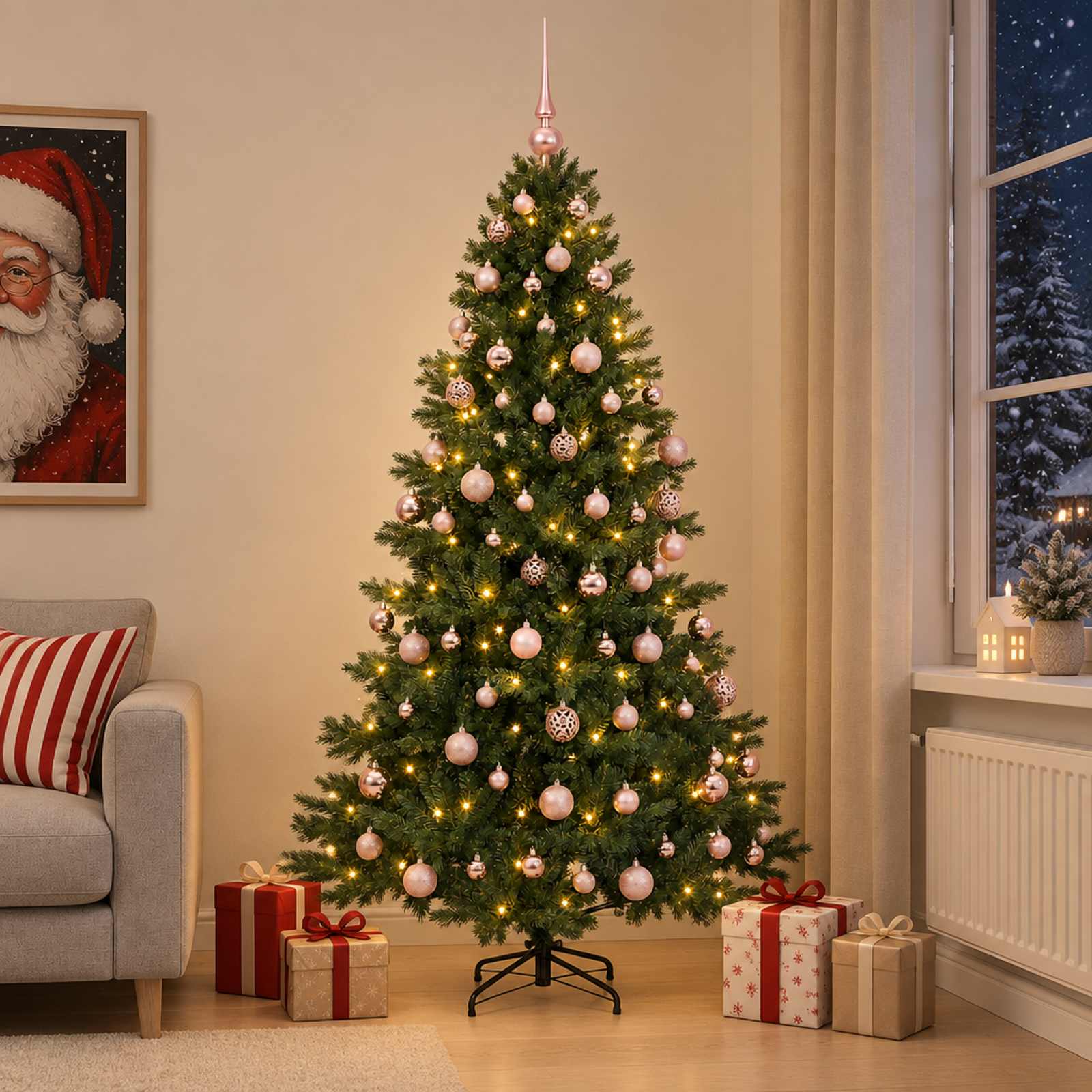 Albero di Natale artificiale con palline 240 cm 300 LED