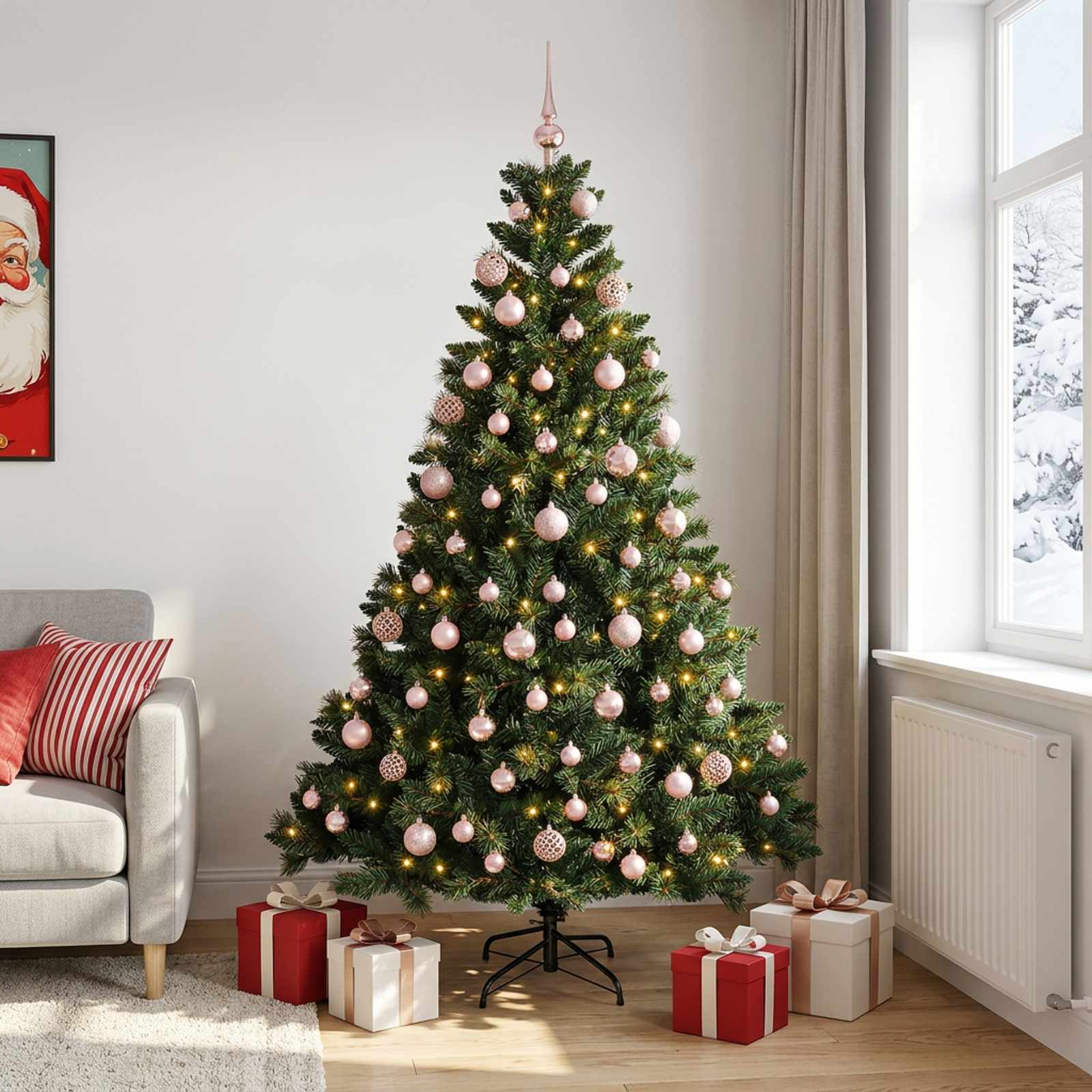 Albero di Natale Artificiale con Palline 210 cm 300 LED