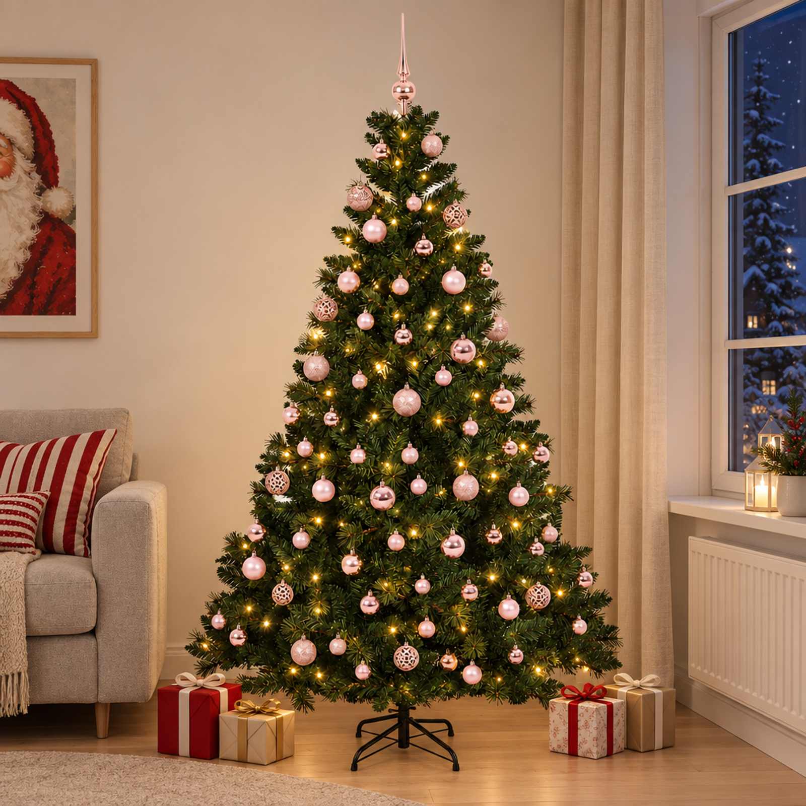 Albero di Natale Artificiale con Palline 210 cm 300 LED