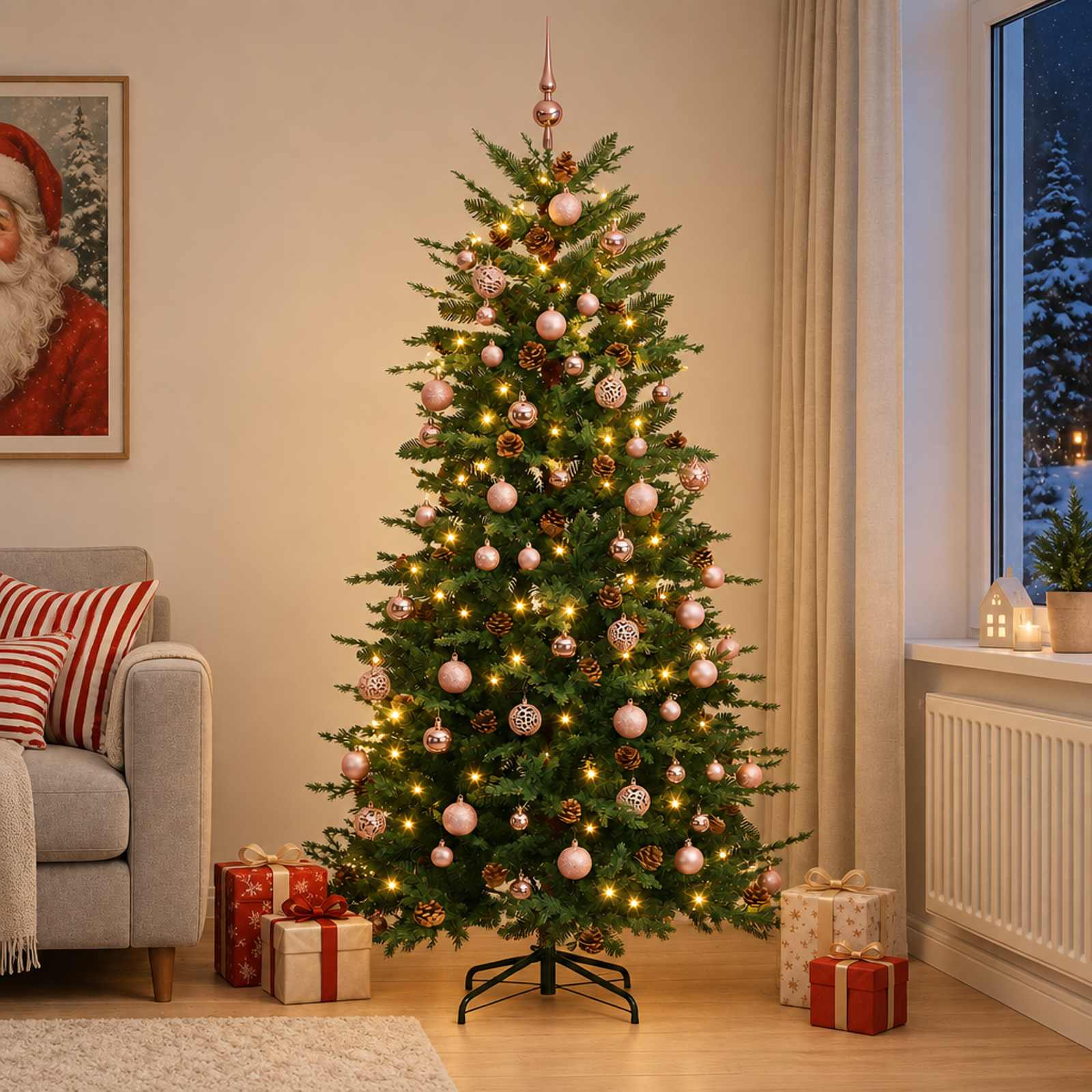 Albero di Natale Artificiale con Rami Pieghevoli 240 cm 300 LED