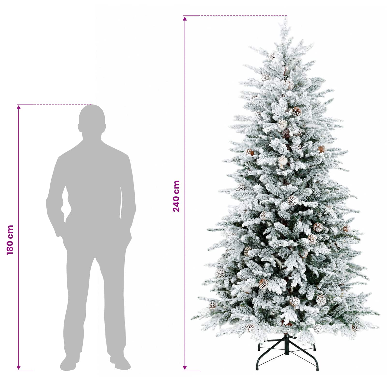 Albero di Natale Artificiale con Rami Pieghevoli 240 cm 300 LED