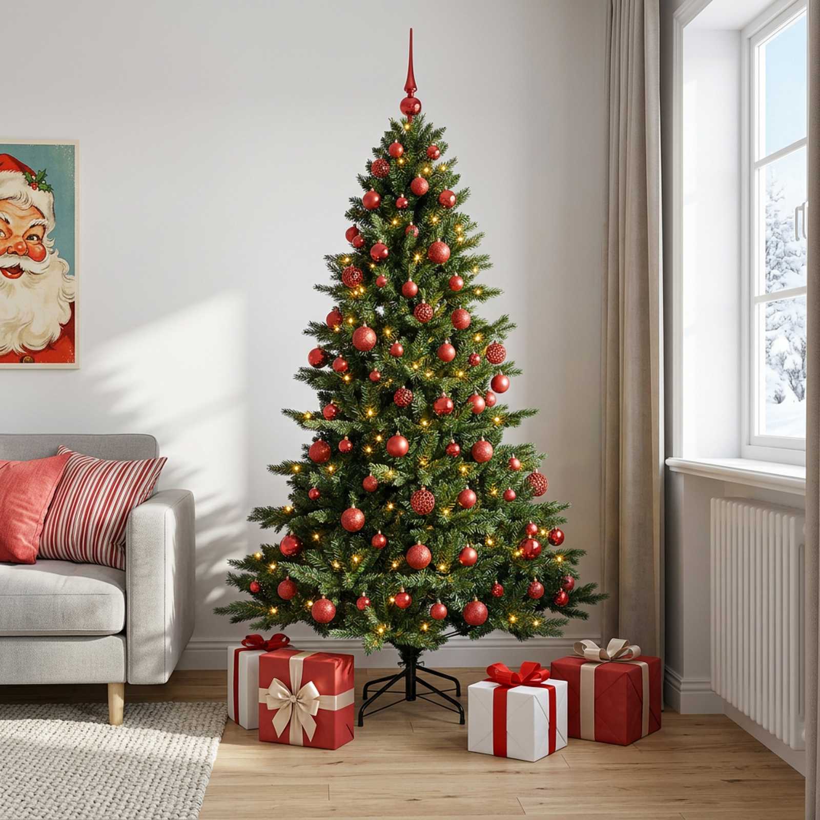 Albero di Natale artificiale con palline 180 cm 300 LED