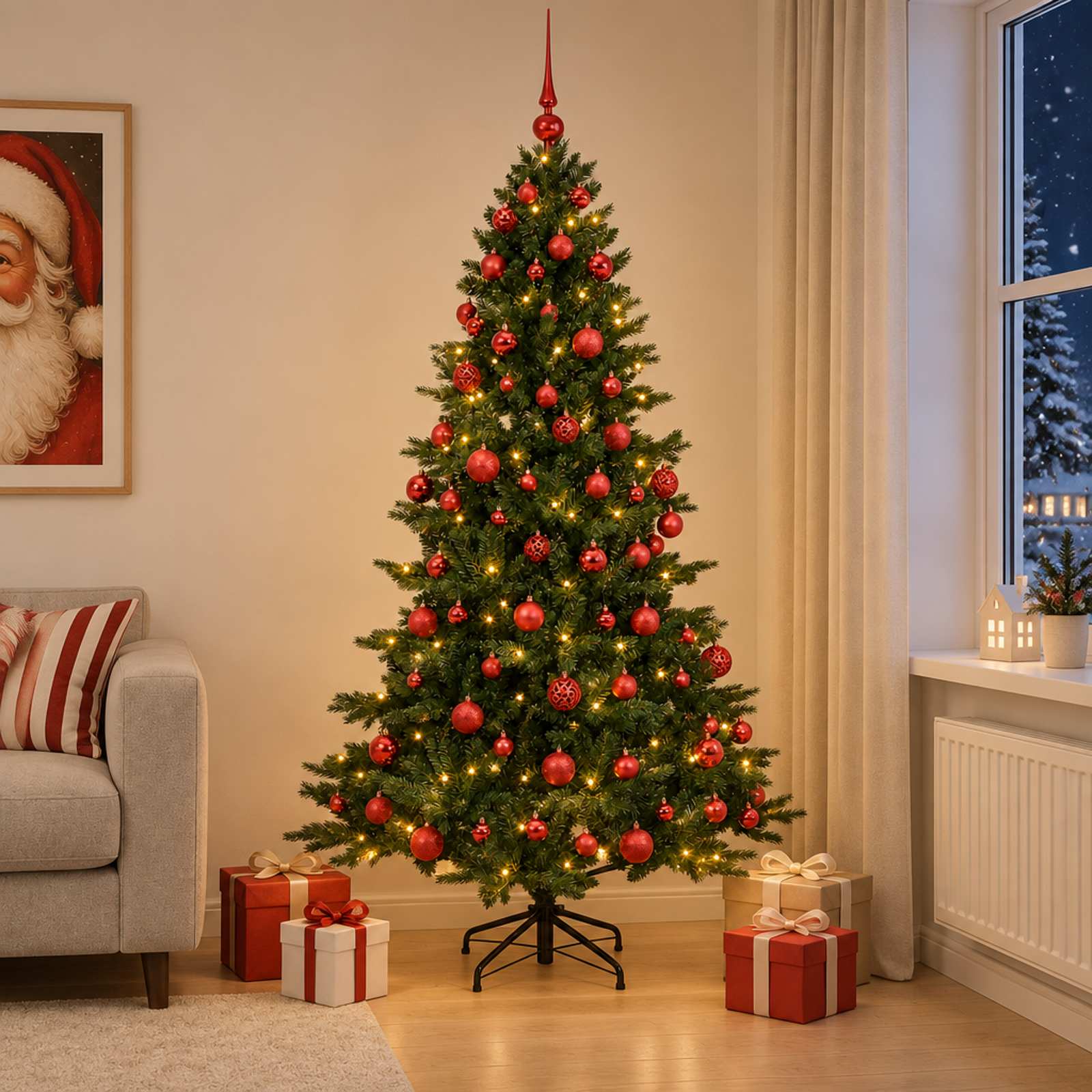 Albero di Natale artificiale con palline 210 cm 300 LED