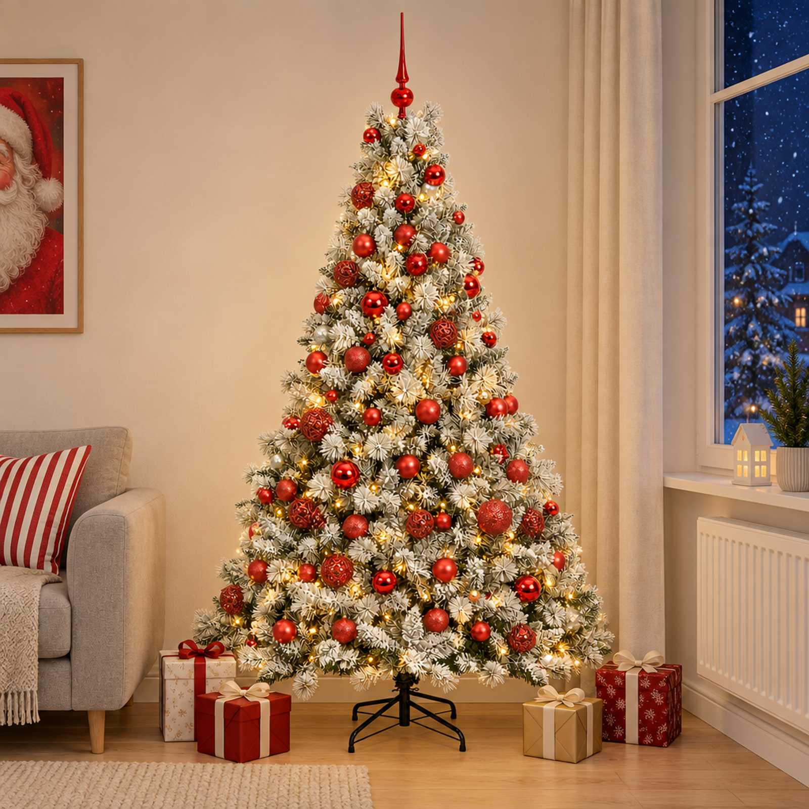 Albero di Natale Artificiale con Palline 210 cm 300 LED