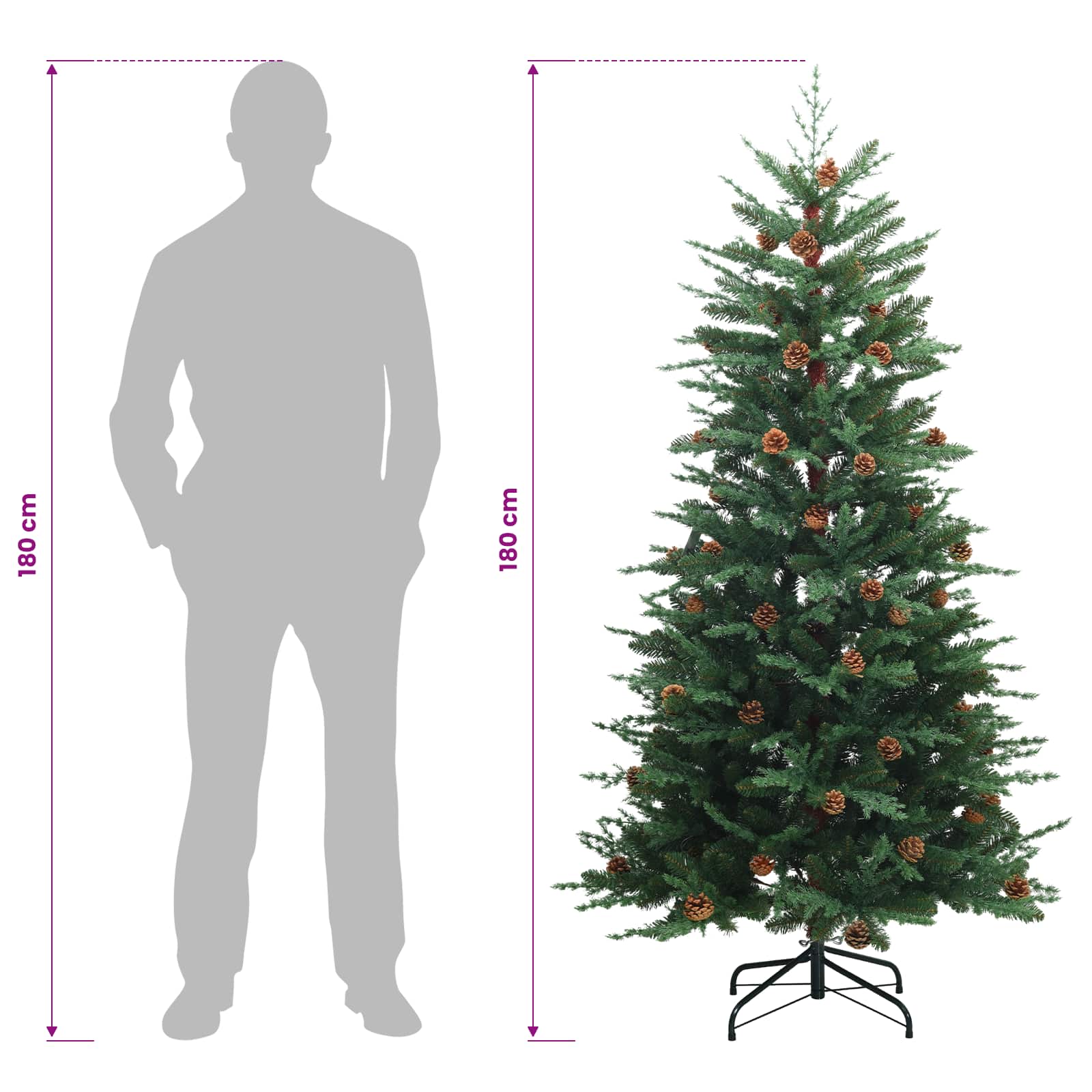 Albero di Natale Artificiale con Rami Pieghevoli 180 cm 300 LED