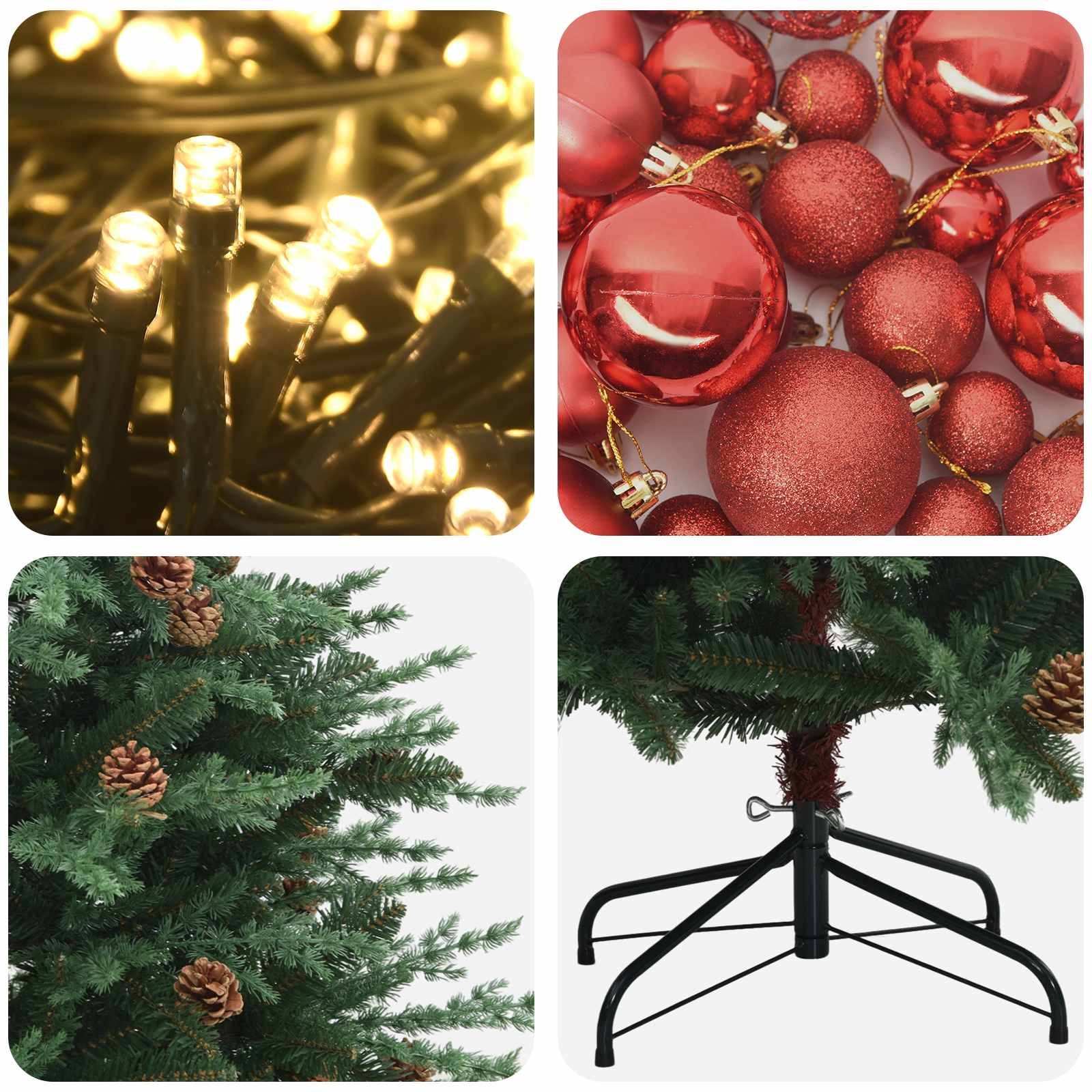 Albero di Natale Artificiale con Rami Pieghevoli 180 cm 300 LED