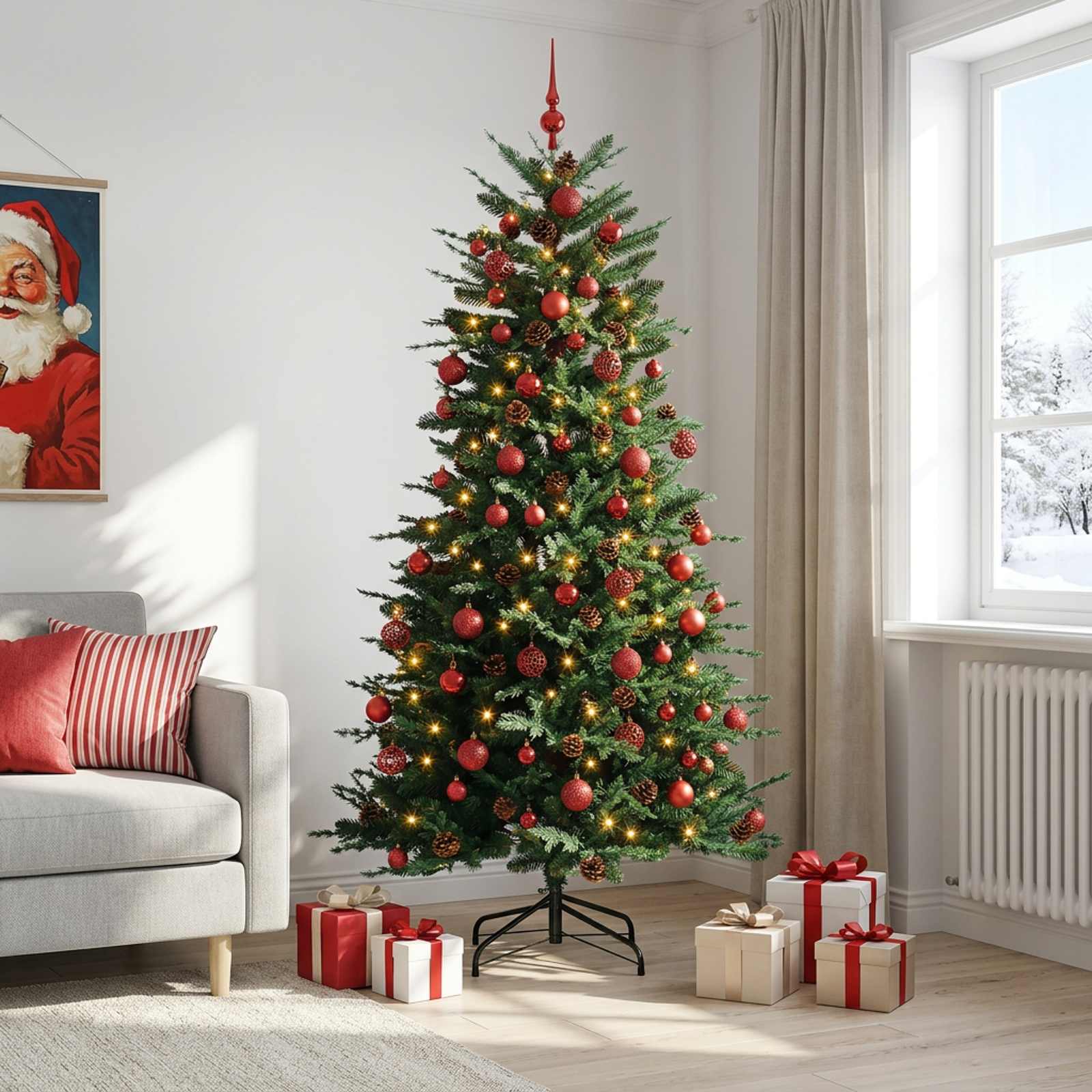 Albero di Natale Artificiale con Rami Pieghevoli 240 cm 300 LED