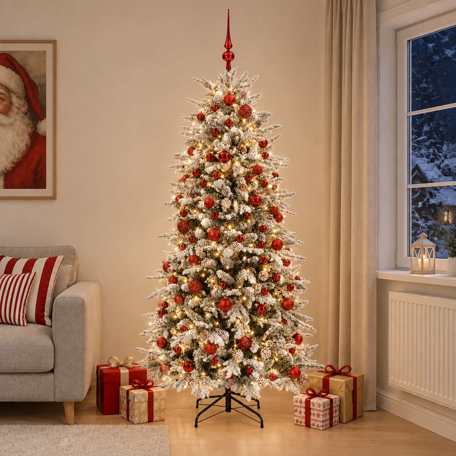 Albero di Natale Artificiale con Rami Pieghevoli 240 cm 300 LED