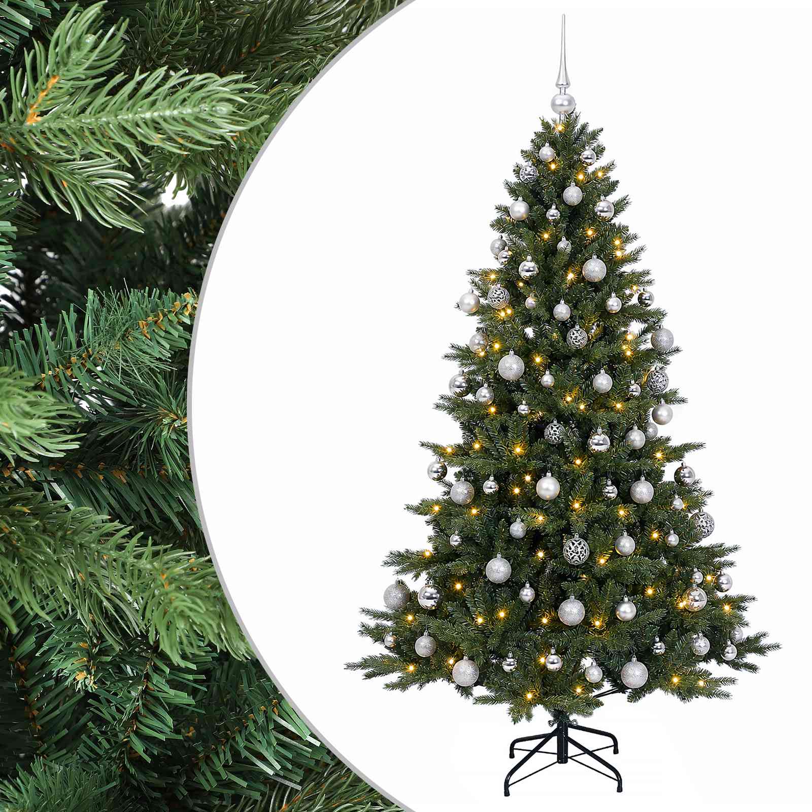 Albero di Natale artificiale con palline 180 cm 300 LED