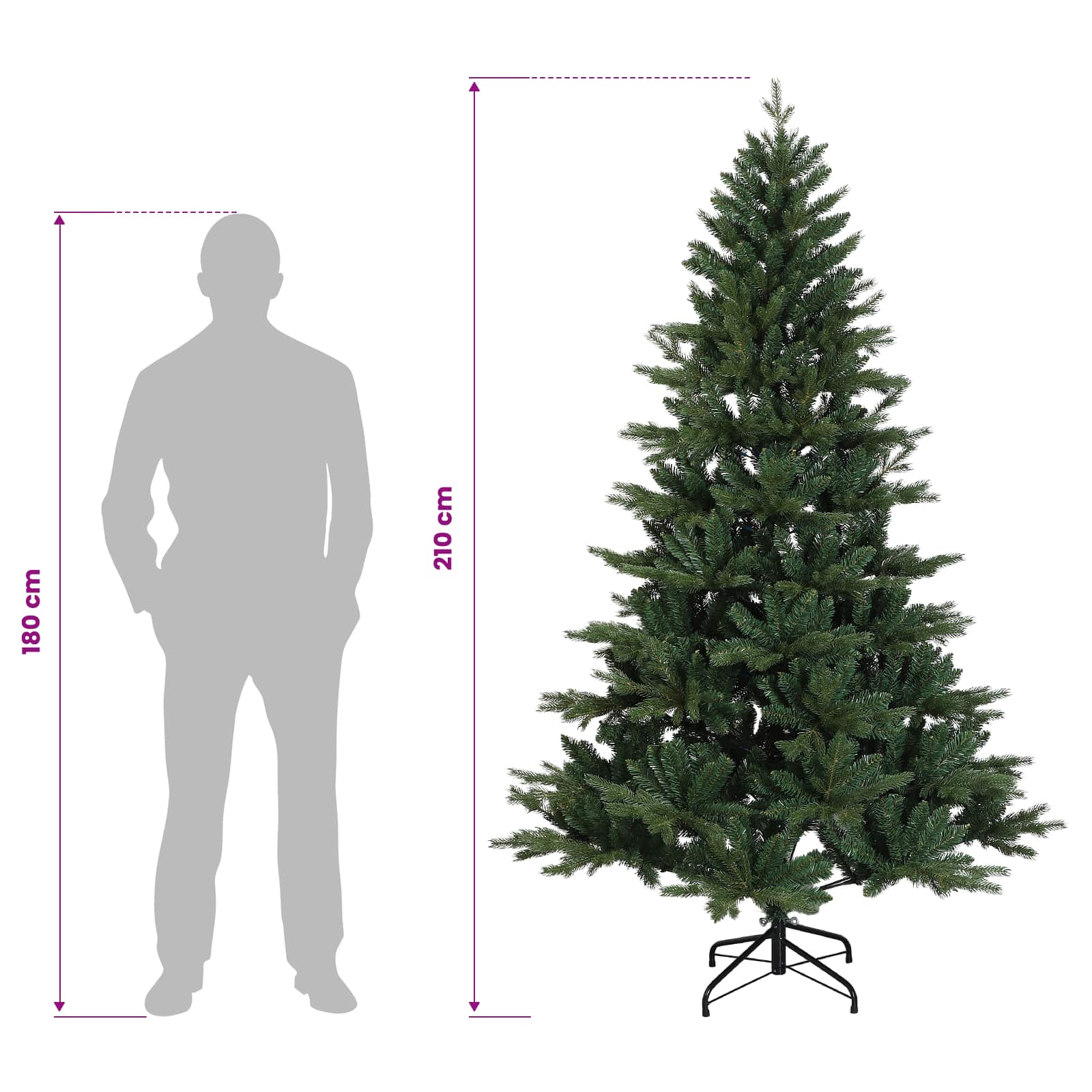 Albero di Natale artificiale con palline 210 cm 300 LED