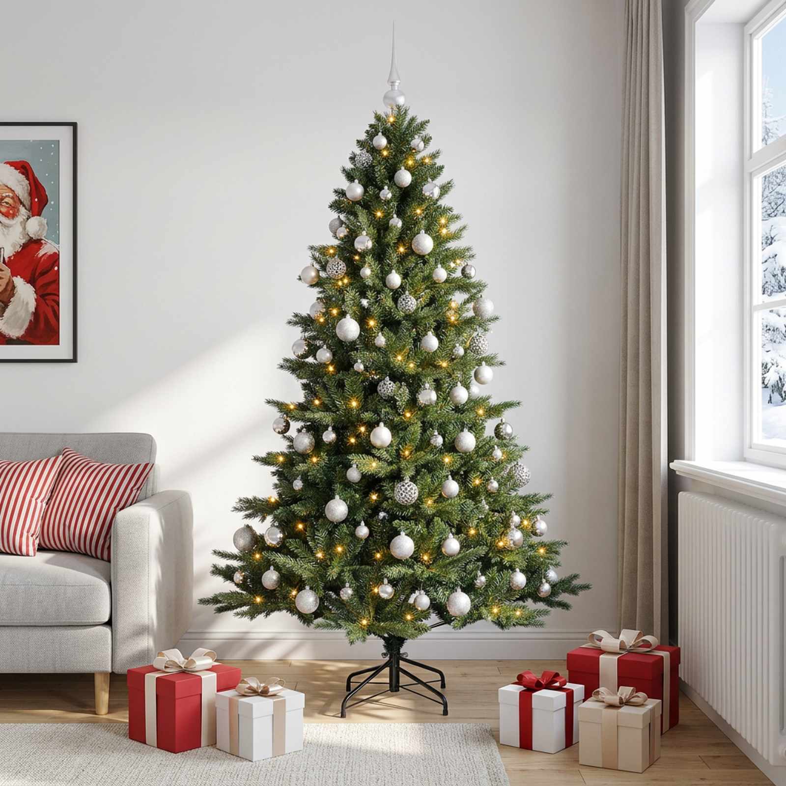 Albero di Natale artificiale con palline 210 cm 300 LED