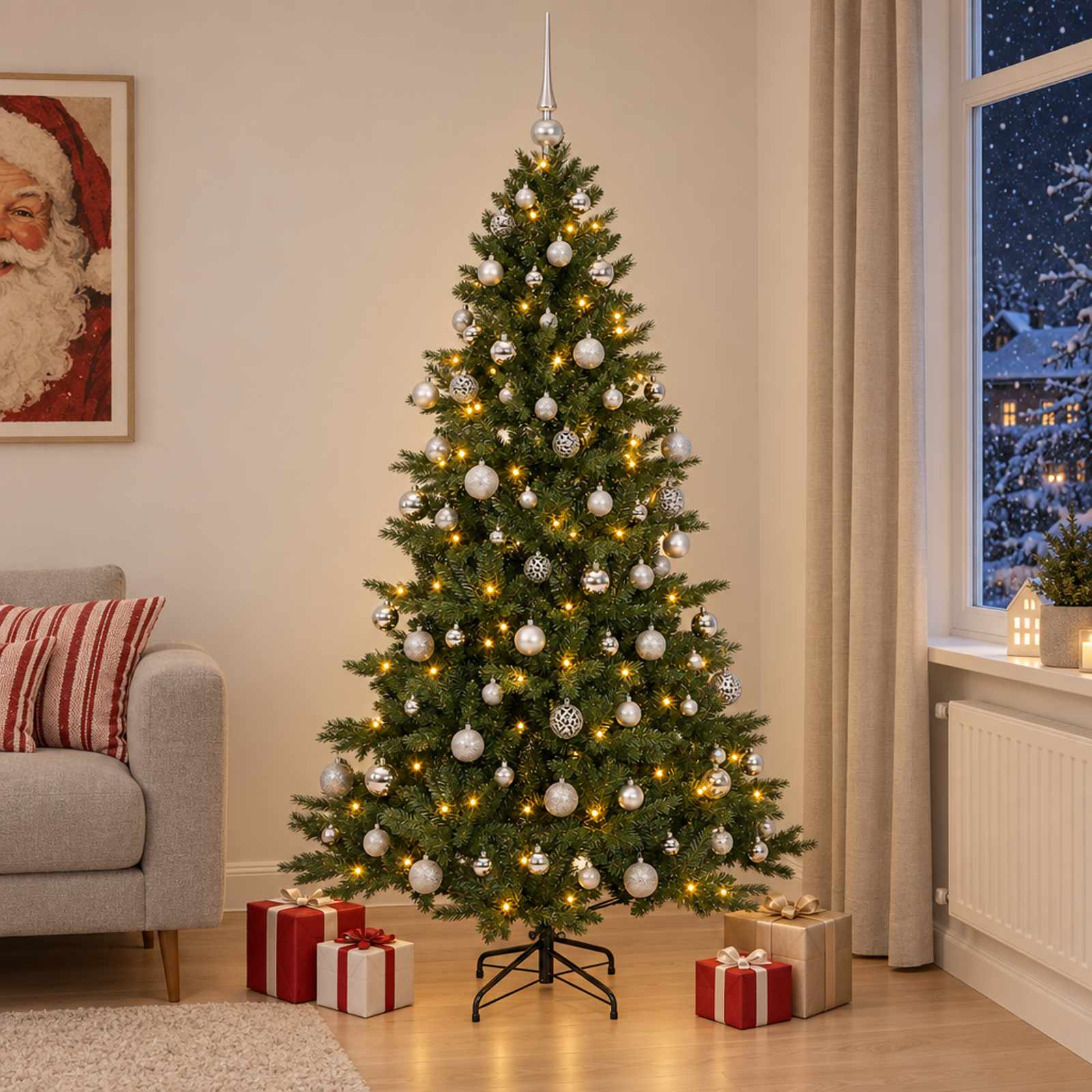 Albero di Natale artificiale con palline 240 cm 300 LED