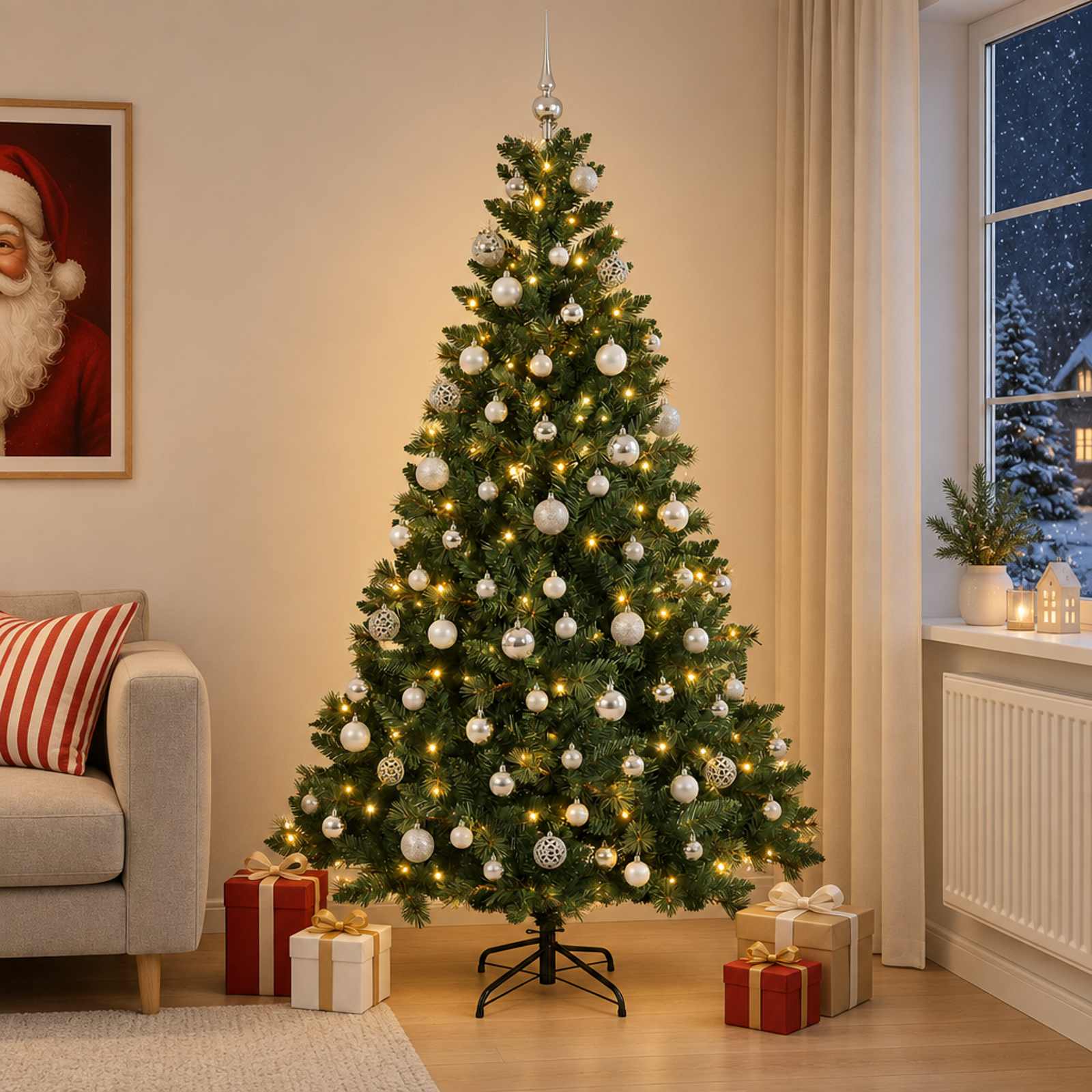 Albero di Natale Artificiale con Palline 210 cm 300 LED