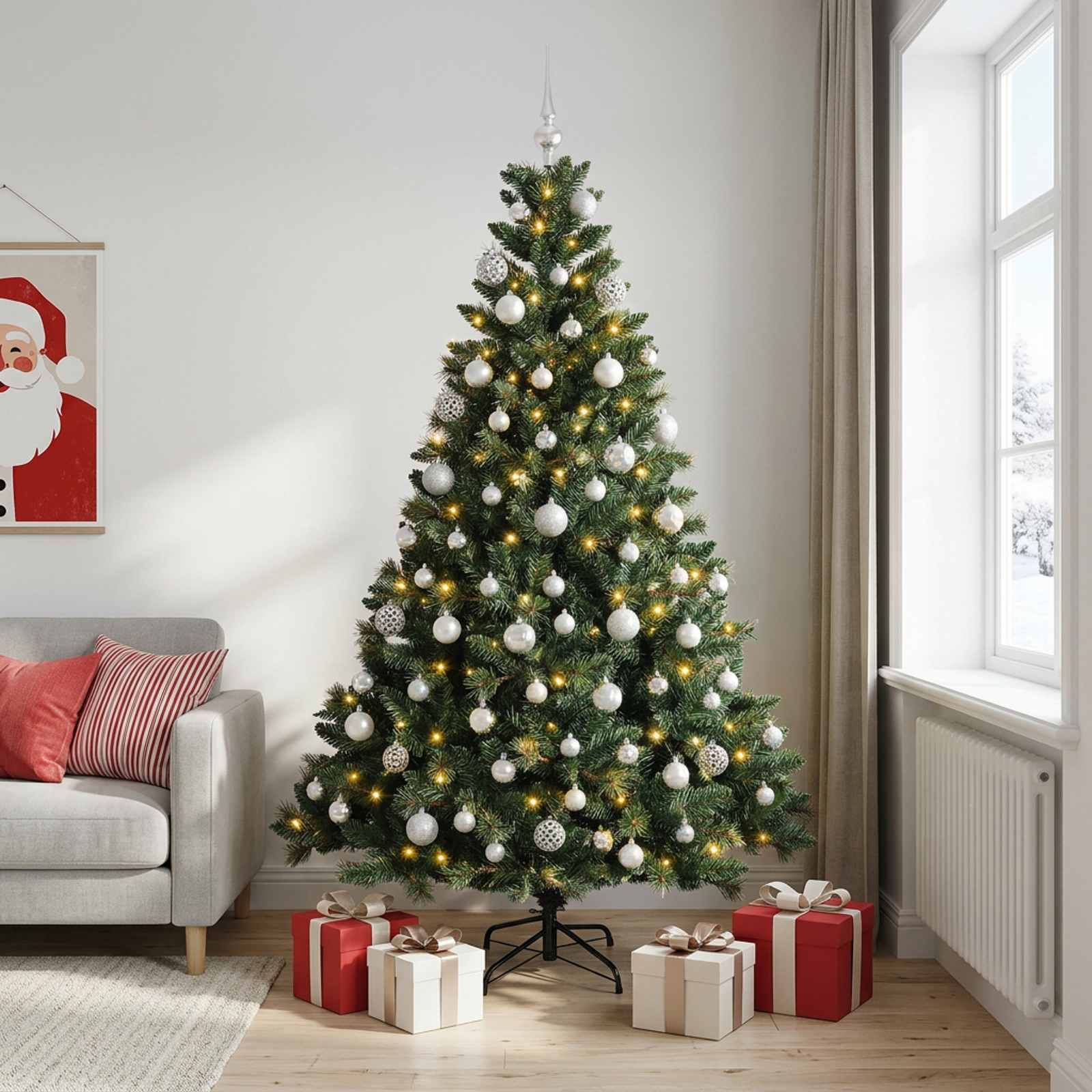 Albero di Natale Artificiale con Palline 210 cm 300 LED