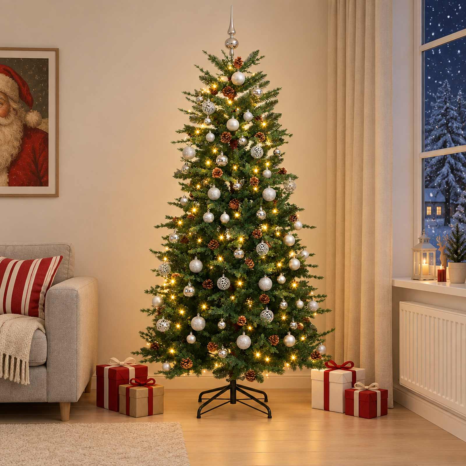Albero di Natale Artificiale con Rami Pieghevoli 240 cm 300 LED
