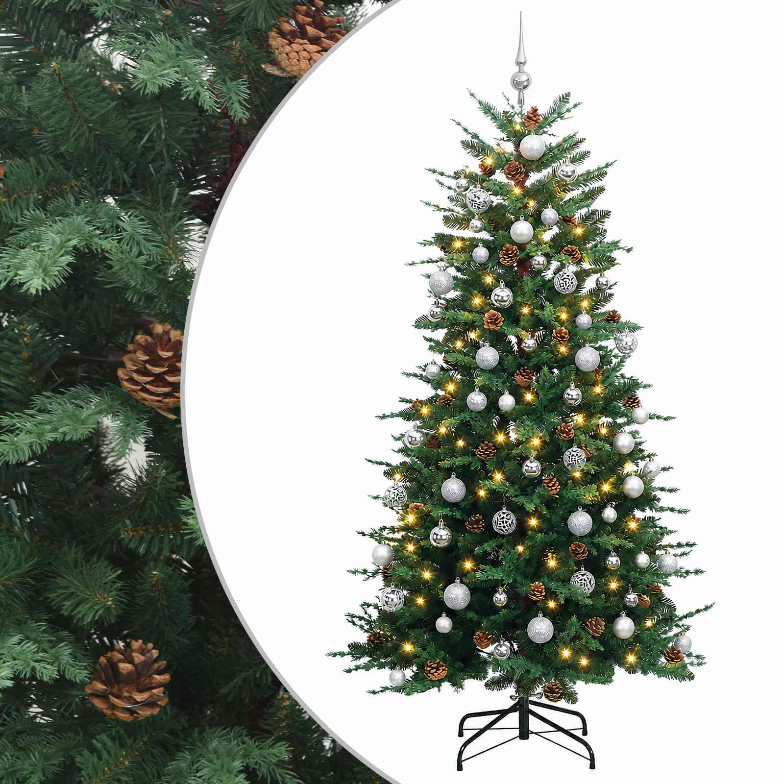 Albero di Natale Artificiale con Rami Pieghevoli 240 cm 300 LED
