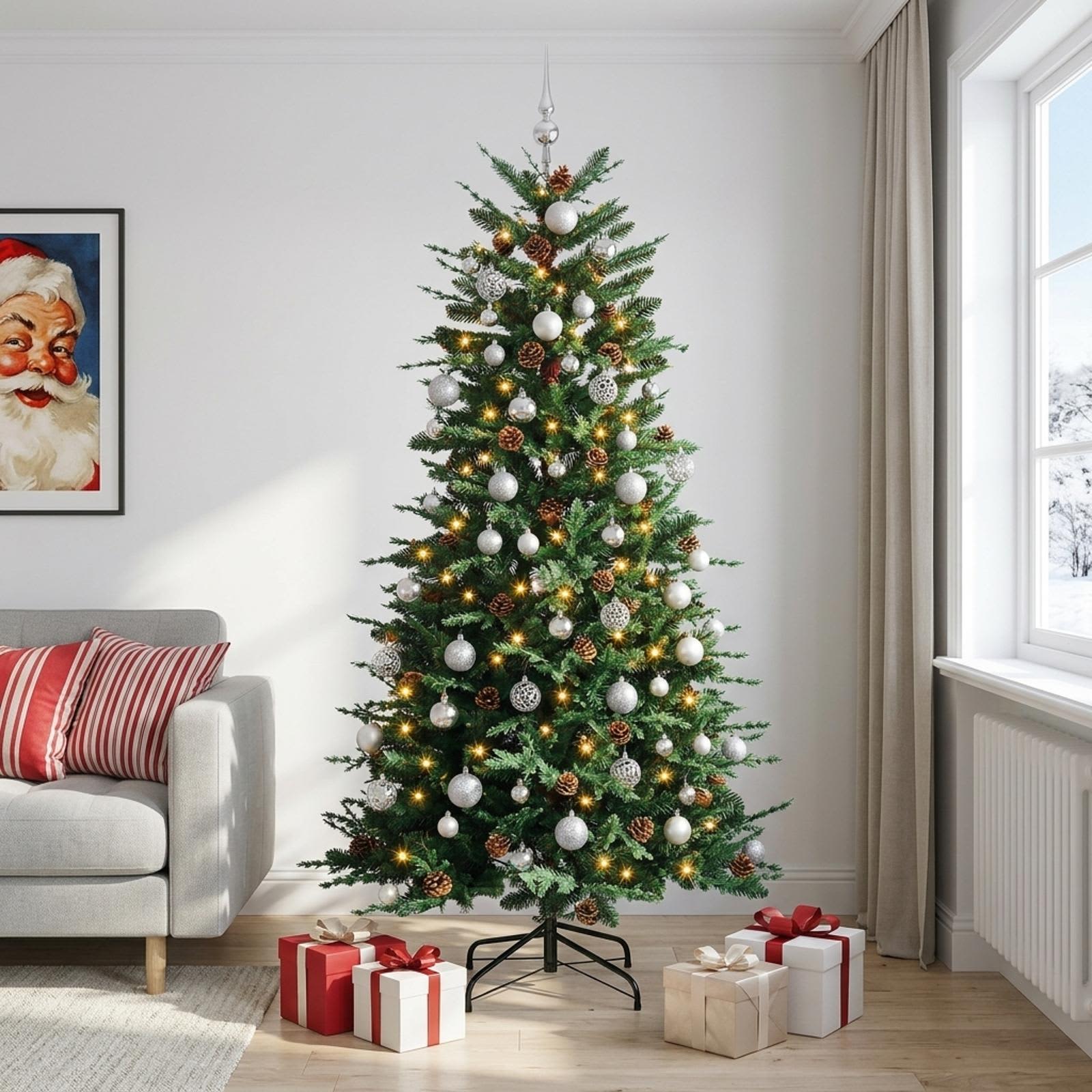 Albero di Natale Artificiale con Rami Pieghevoli 240 cm 300 LED