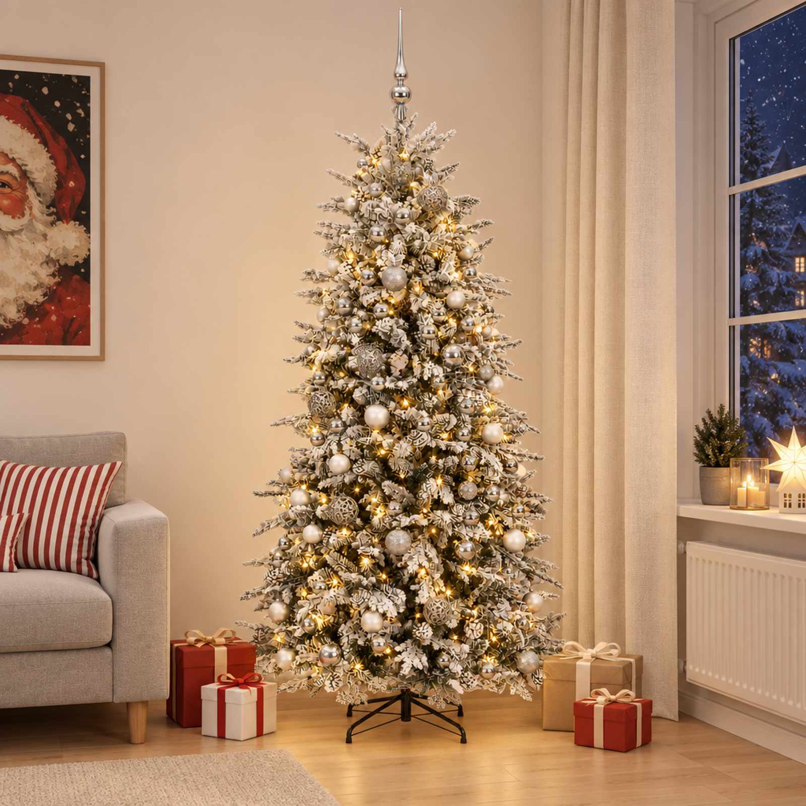 Albero di Natale Artificiale con Rami Pieghevoli 180 cm 300 LED