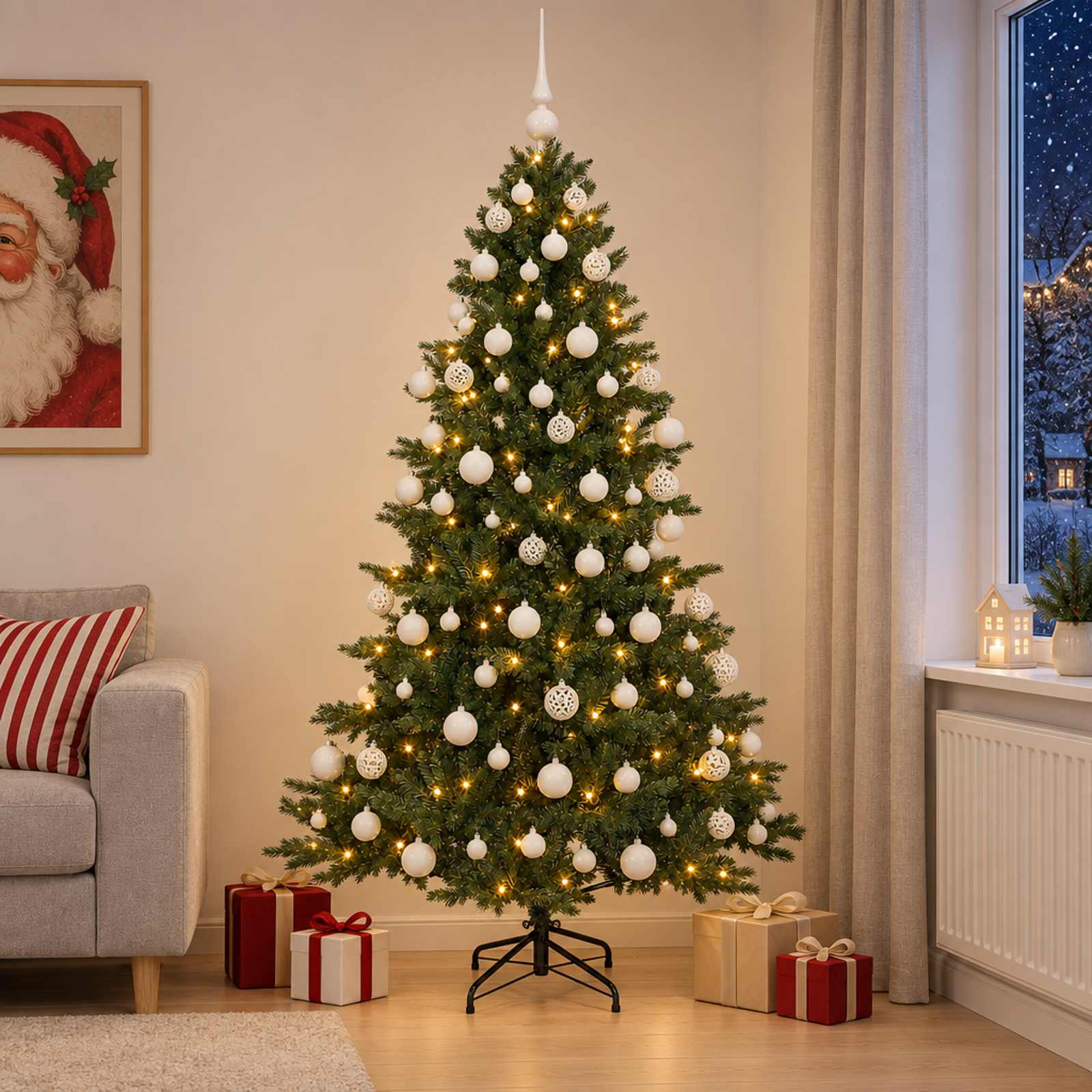 Albero di Natale artificiale con palline 180 cm 300 LED