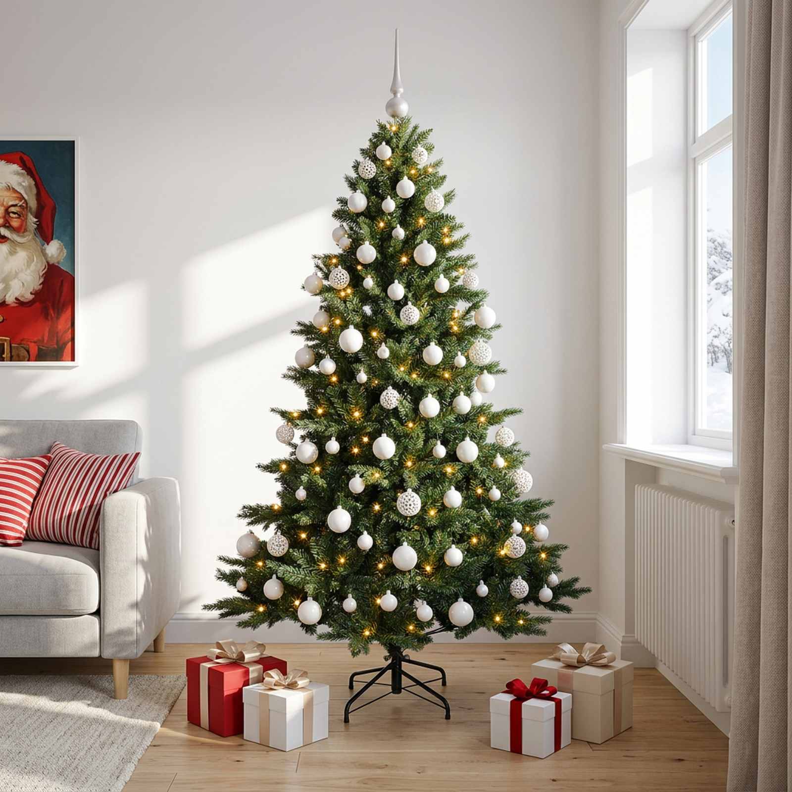 Albero di Natale artificiale con palline 240 cm 300 LED